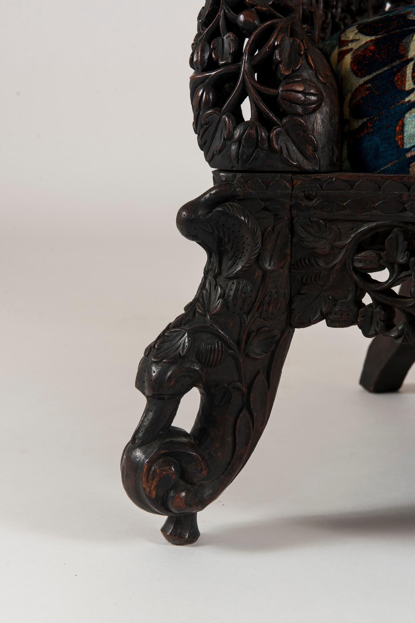 19th Century Anglo-Indian Carved Dark Walnut Chair 4