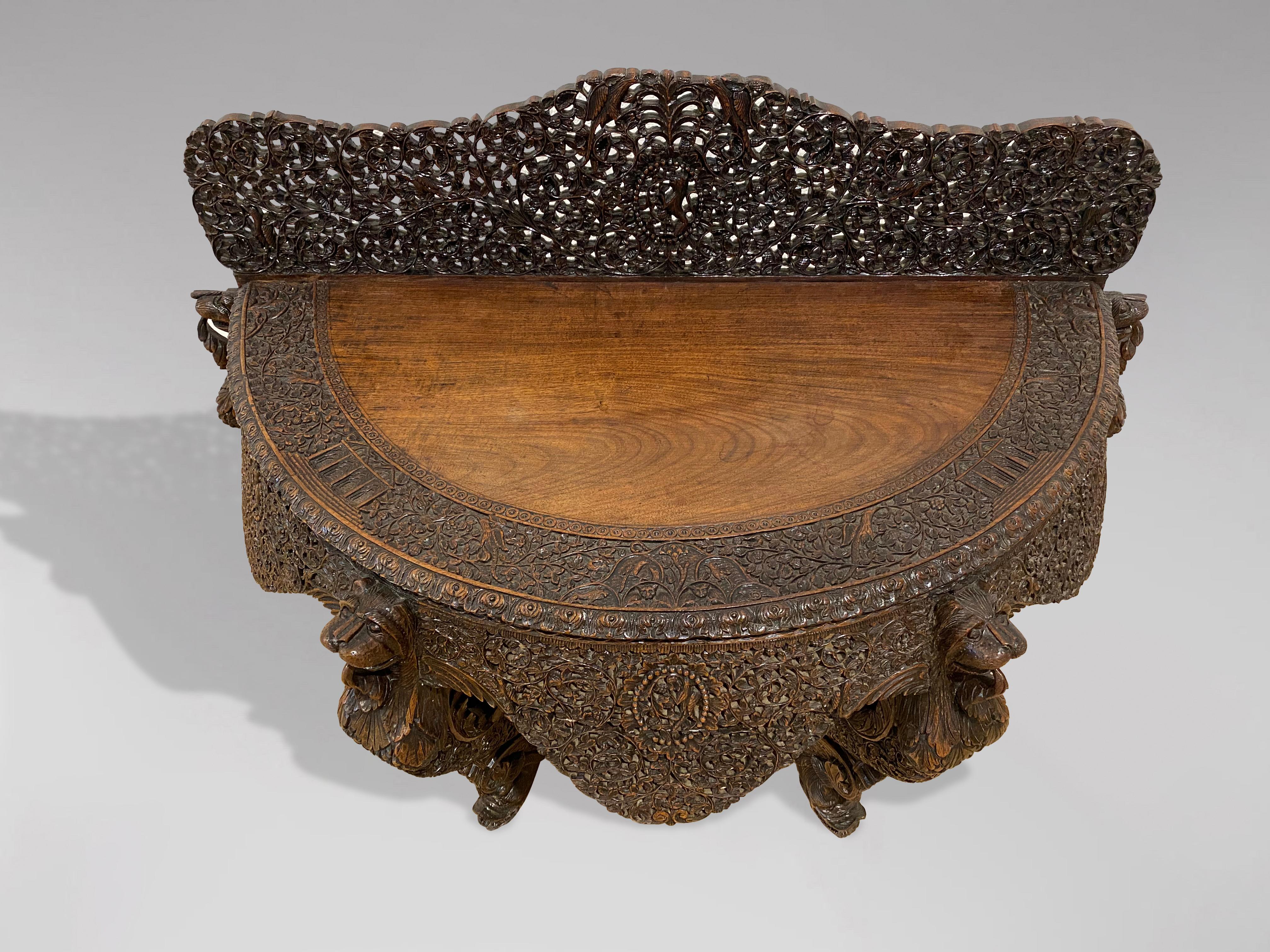 British Colonial 19th Century Anglo Indian Carved Rosewood Console Table For Sale