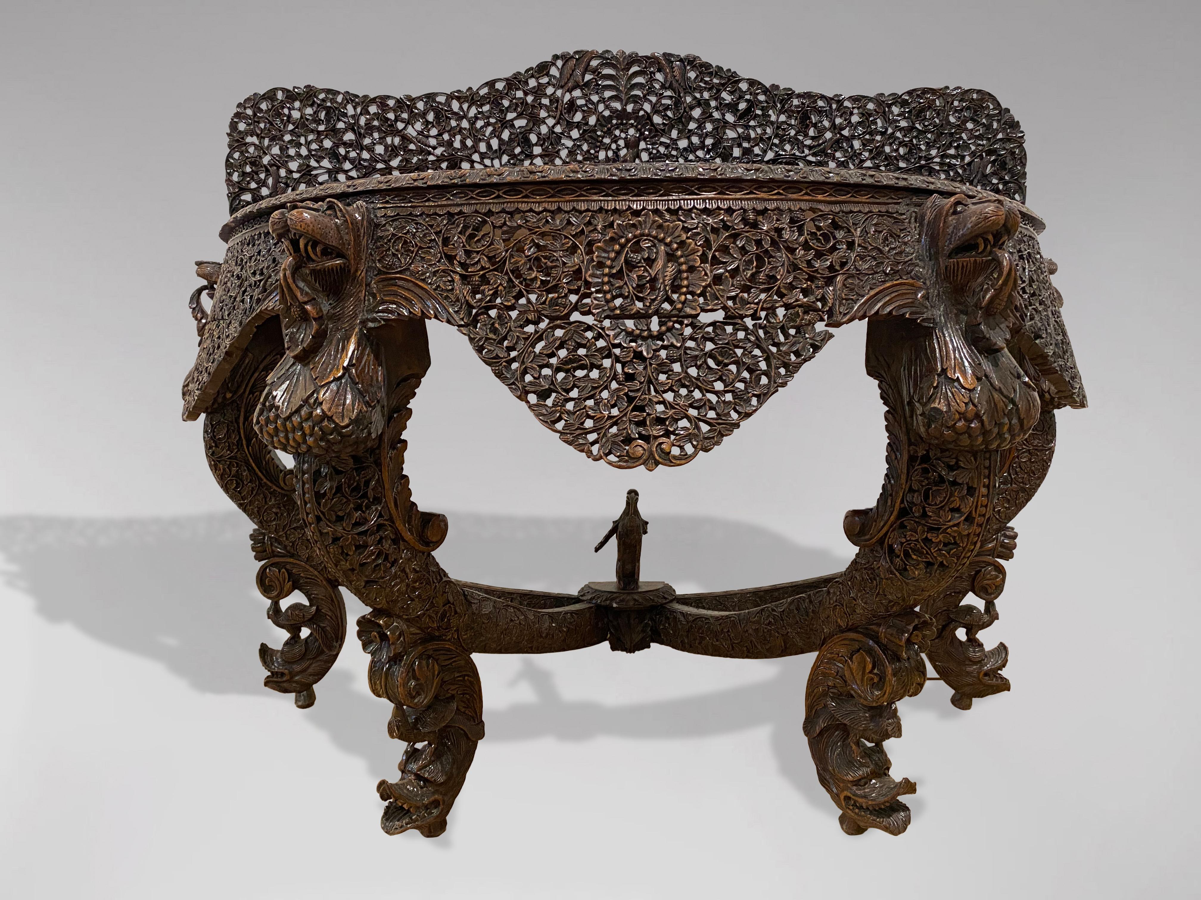 Hand-Carved 19th Century Anglo Indian Carved Rosewood Console Table For Sale