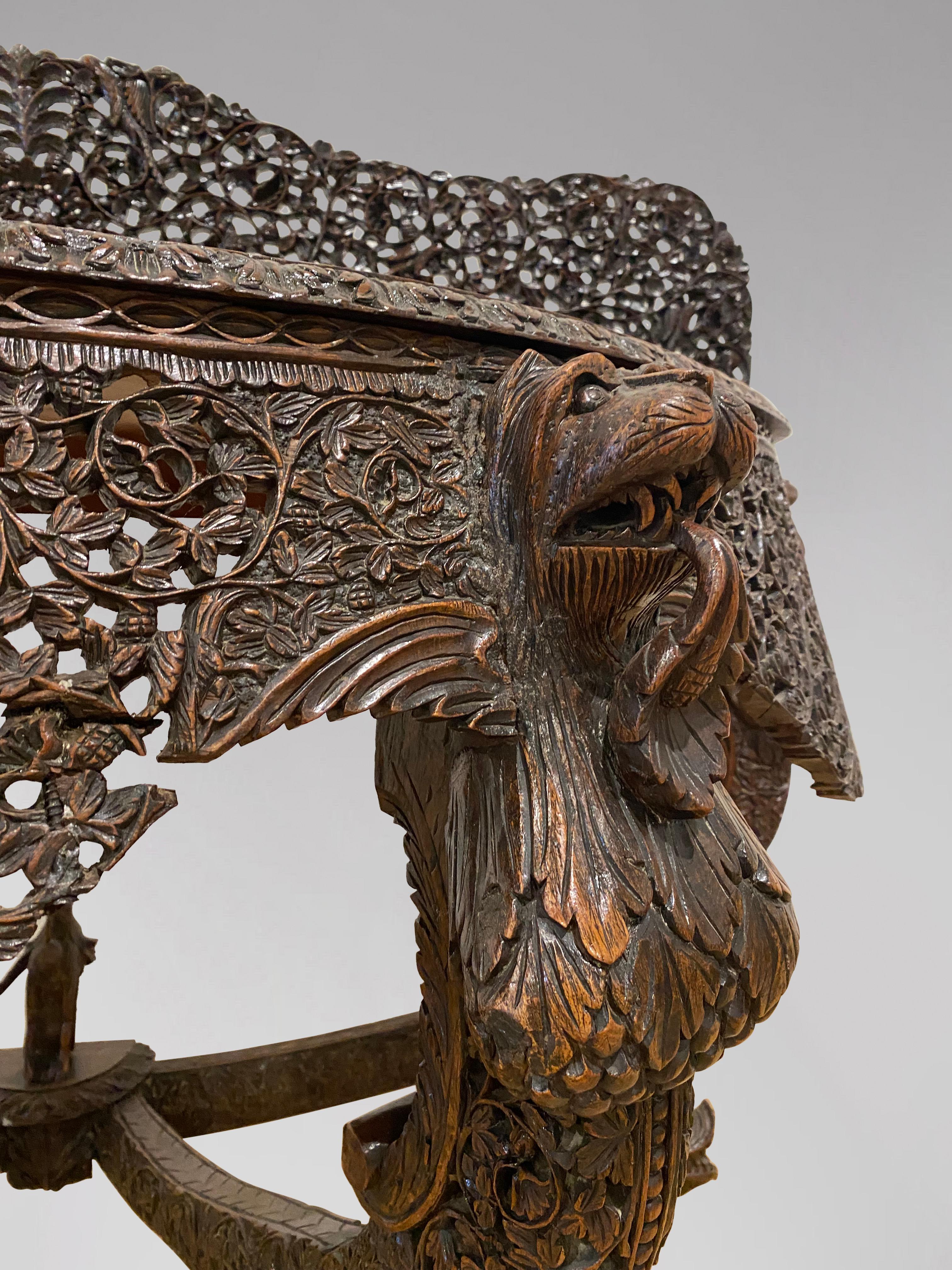 Wood 19th Century Anglo Indian Carved Rosewood Console Table For Sale