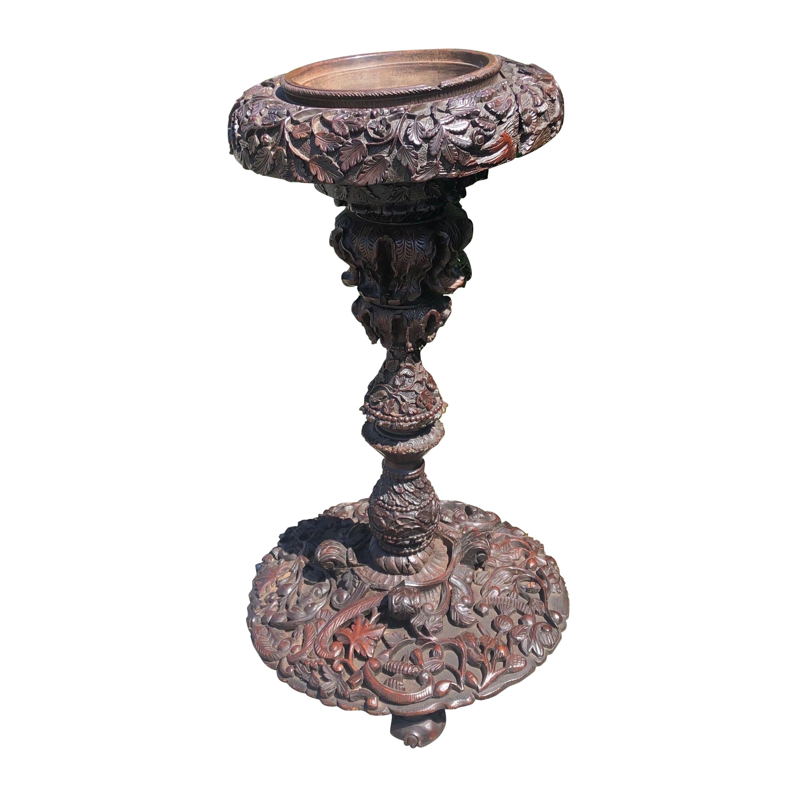 19th Century Anglo Indian Carved Rosewood Jardinière For Sale