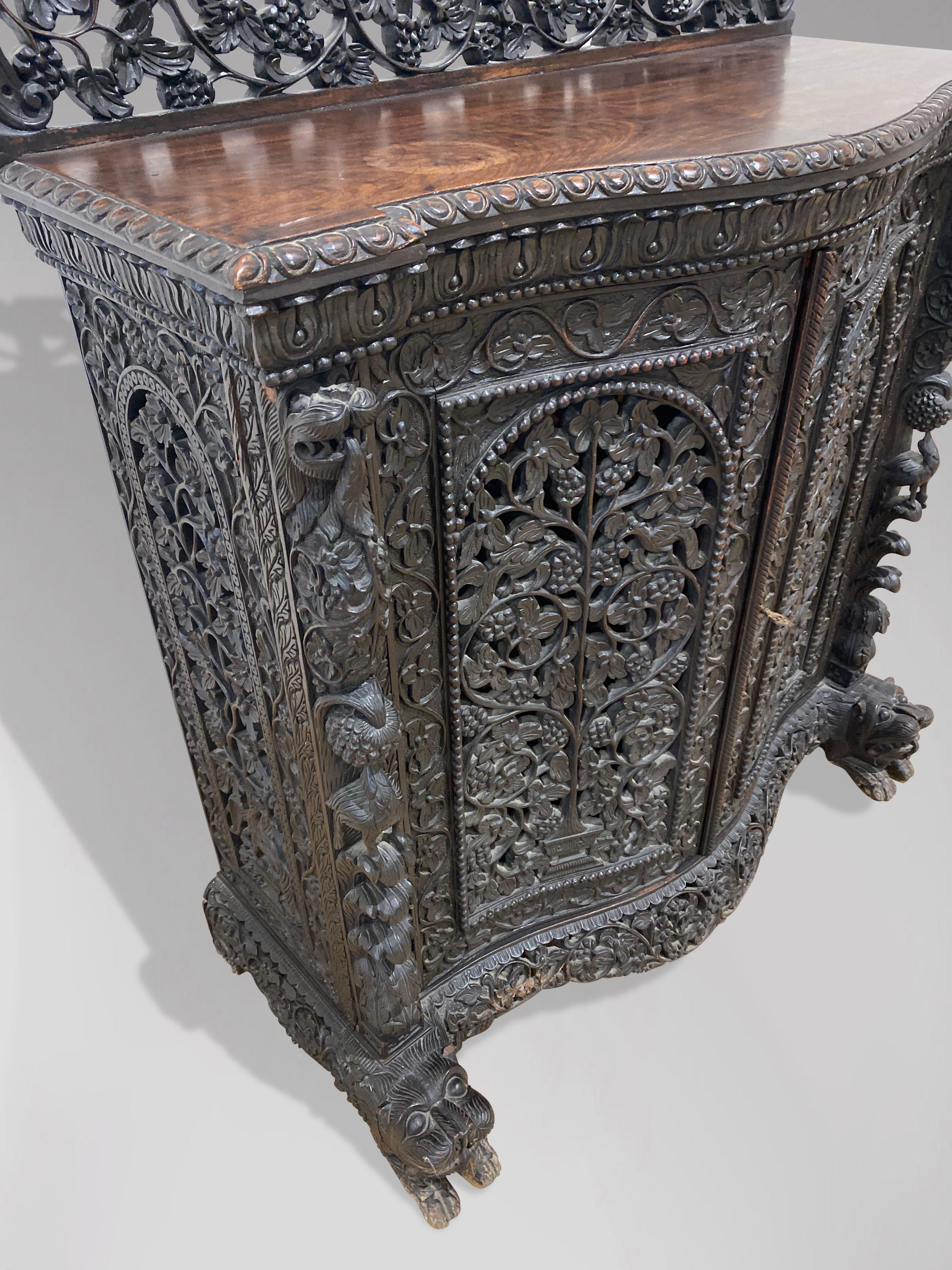 Hand-Carved 19th Century Anglo Indian Carved Rosewood Sideboard For Sale