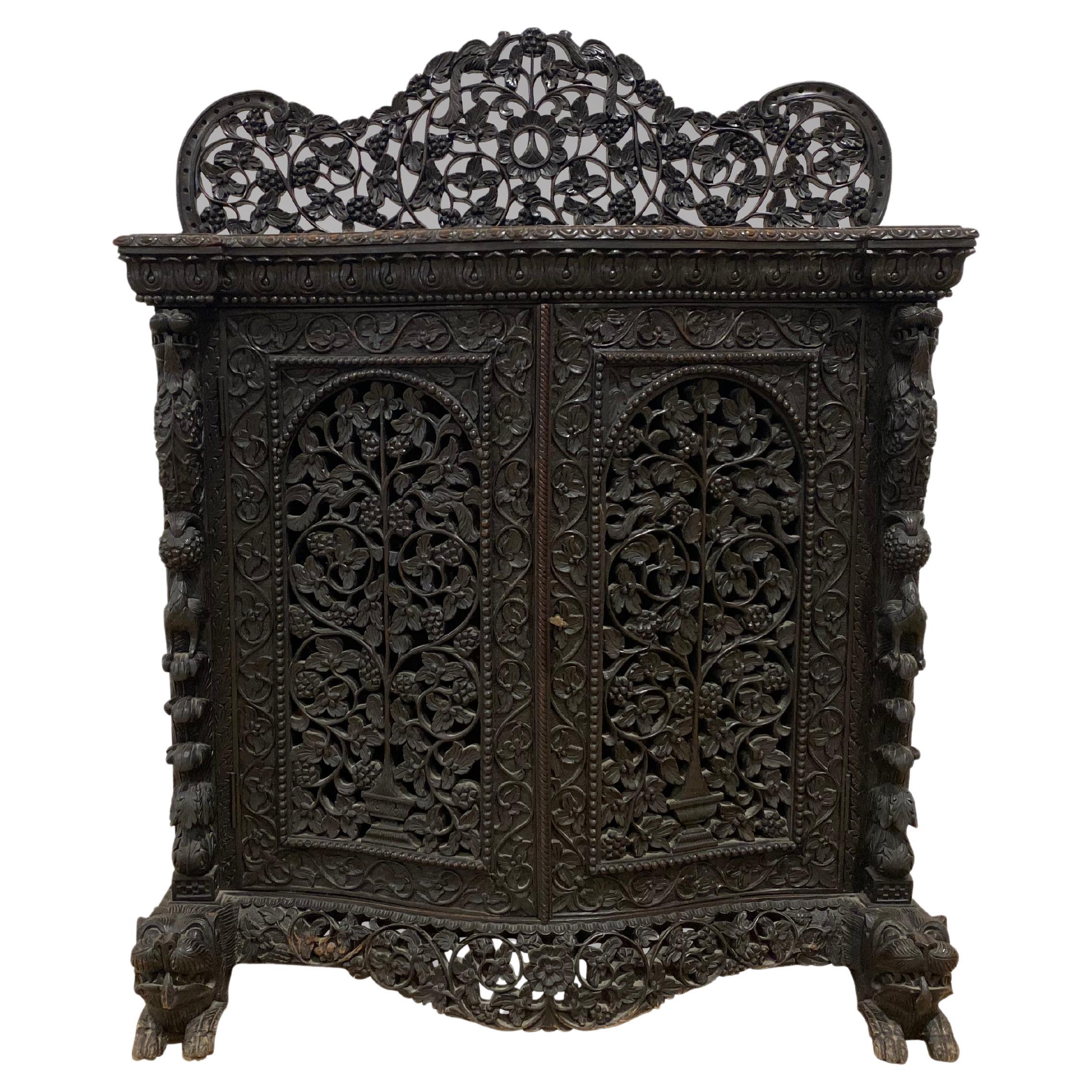 19th Century Anglo Indian Carved Rosewood Sideboard For Sale
