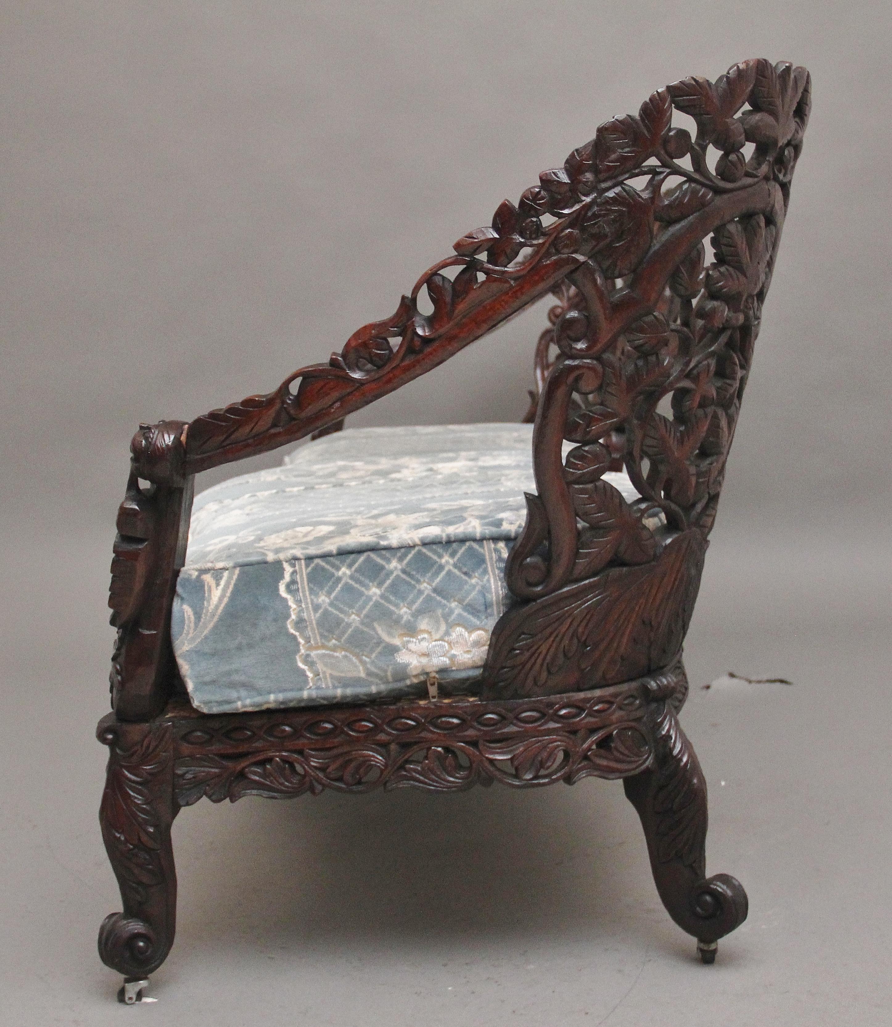 19th Century Anglo Indian carved sofa For Sale 6