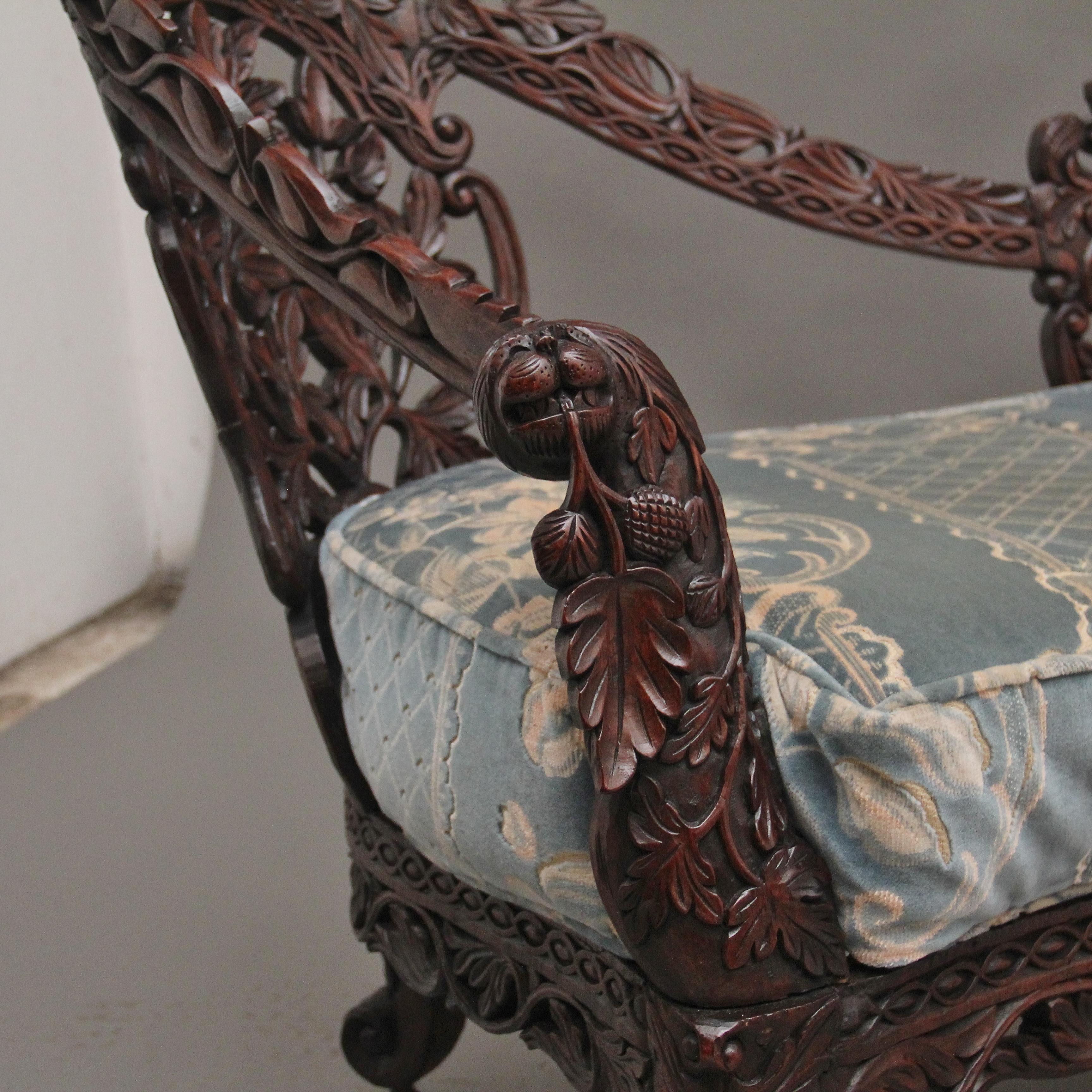 19th Century Anglo Indian carved sofa For Sale 7