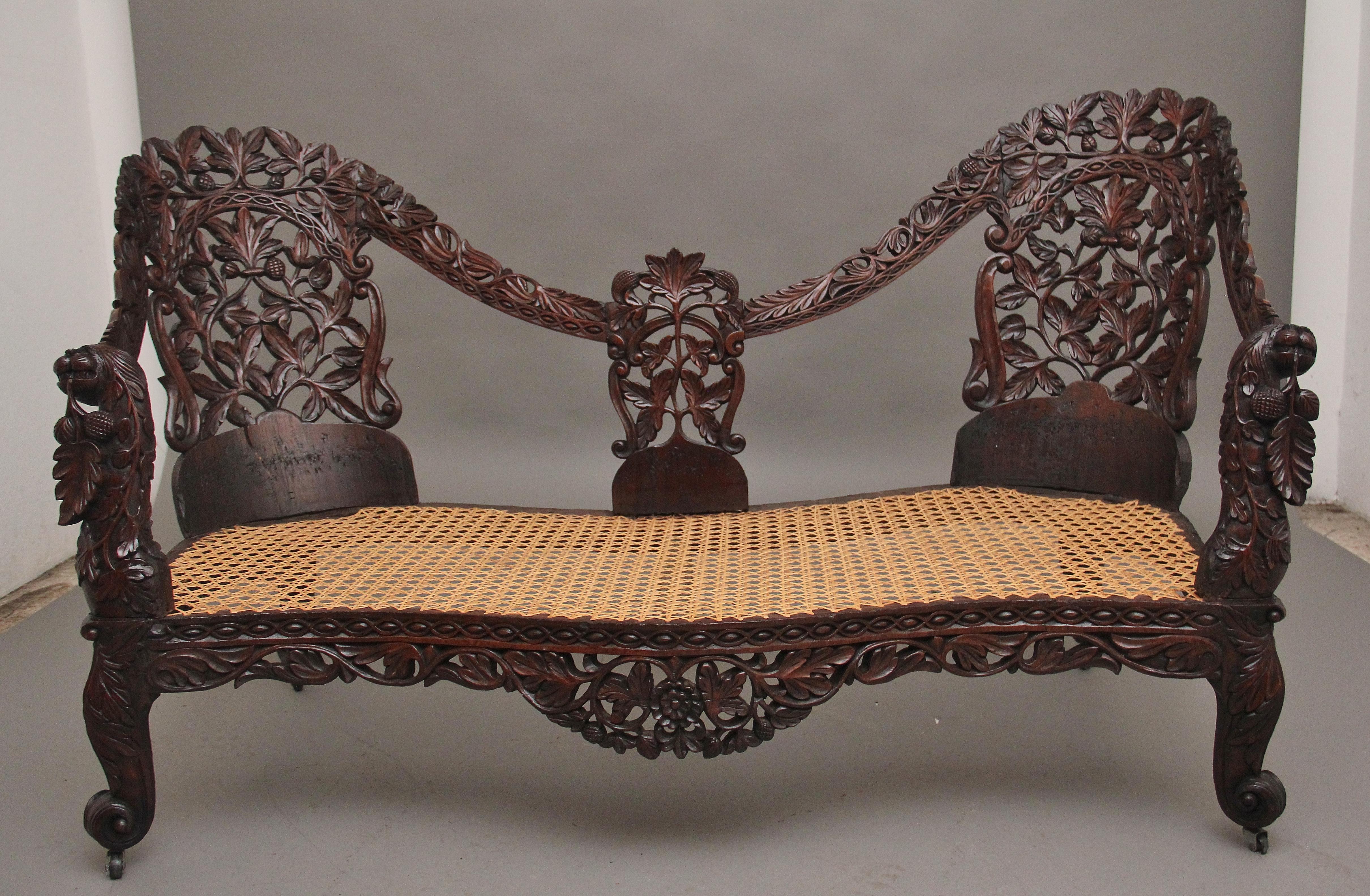 Anglo-Indian 19th Century Anglo Indian carved sofa For Sale