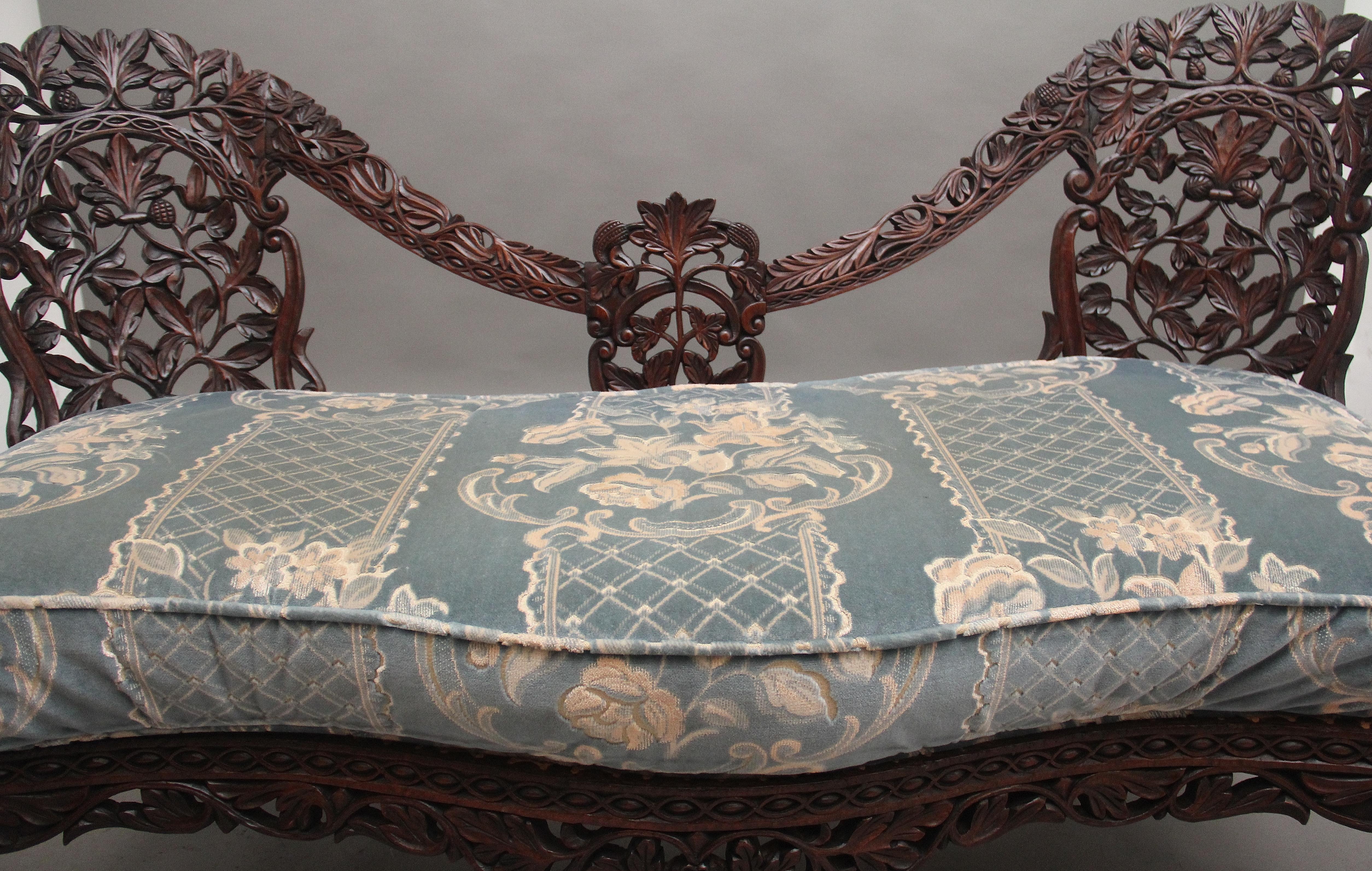 Mid-19th Century 19th Century Anglo Indian carved sofa For Sale