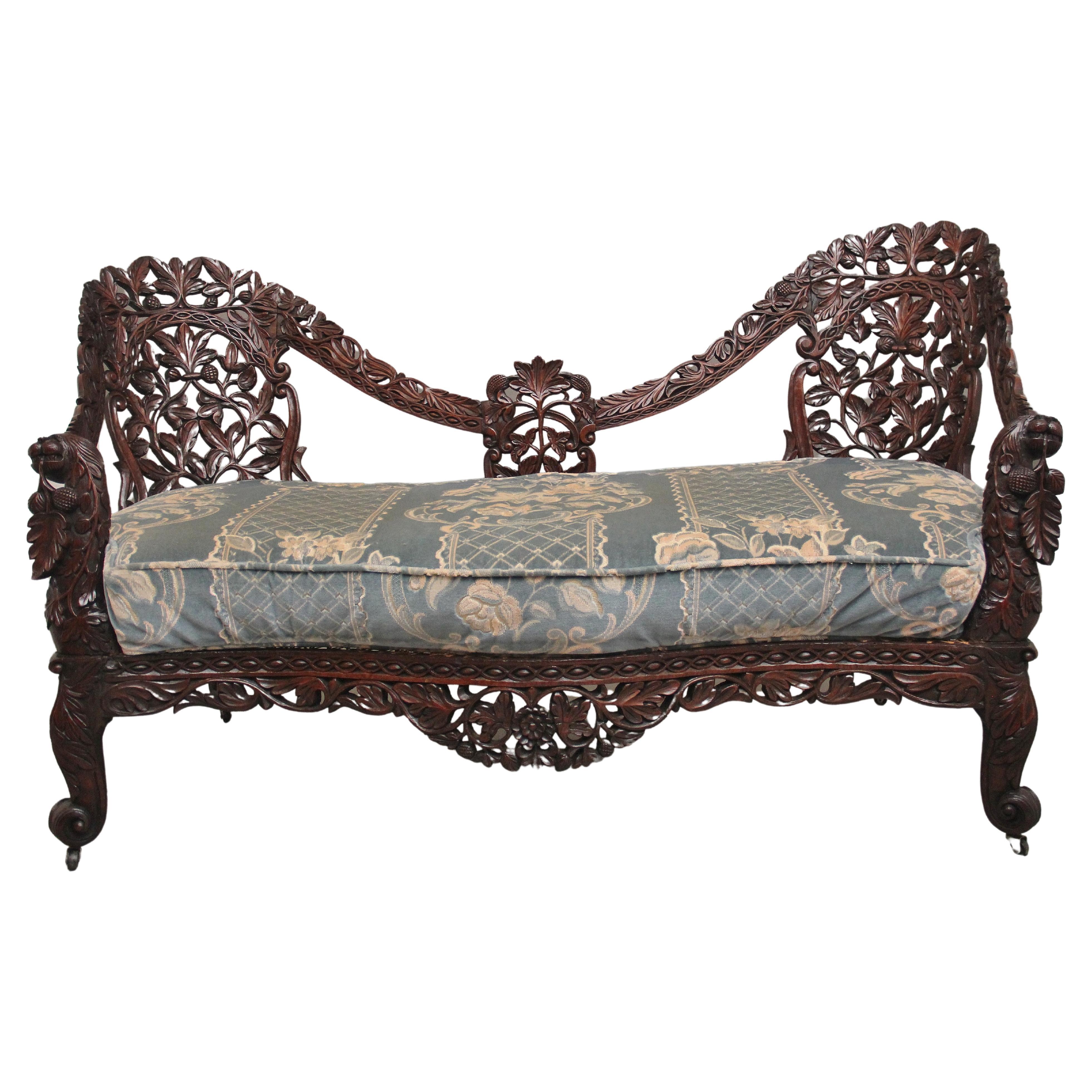 19th Century Anglo Indian carved sofa For Sale