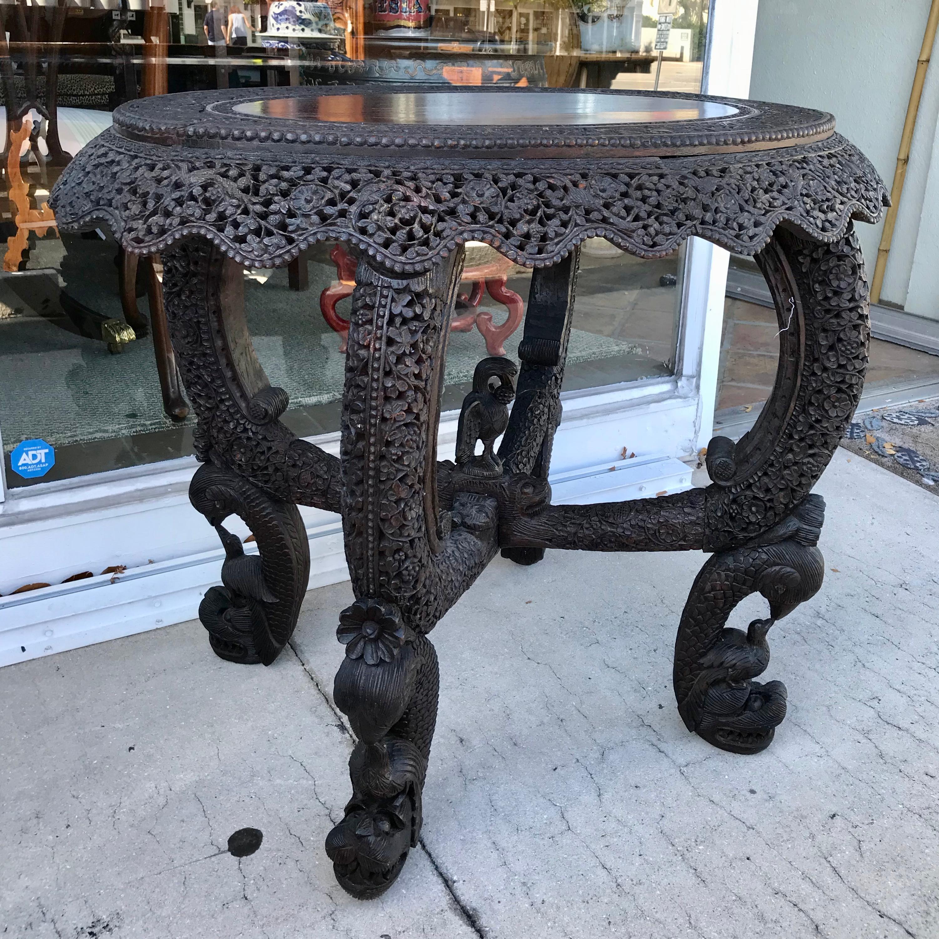 Hand-Carved 19th Century Anglo - Indian Center Table