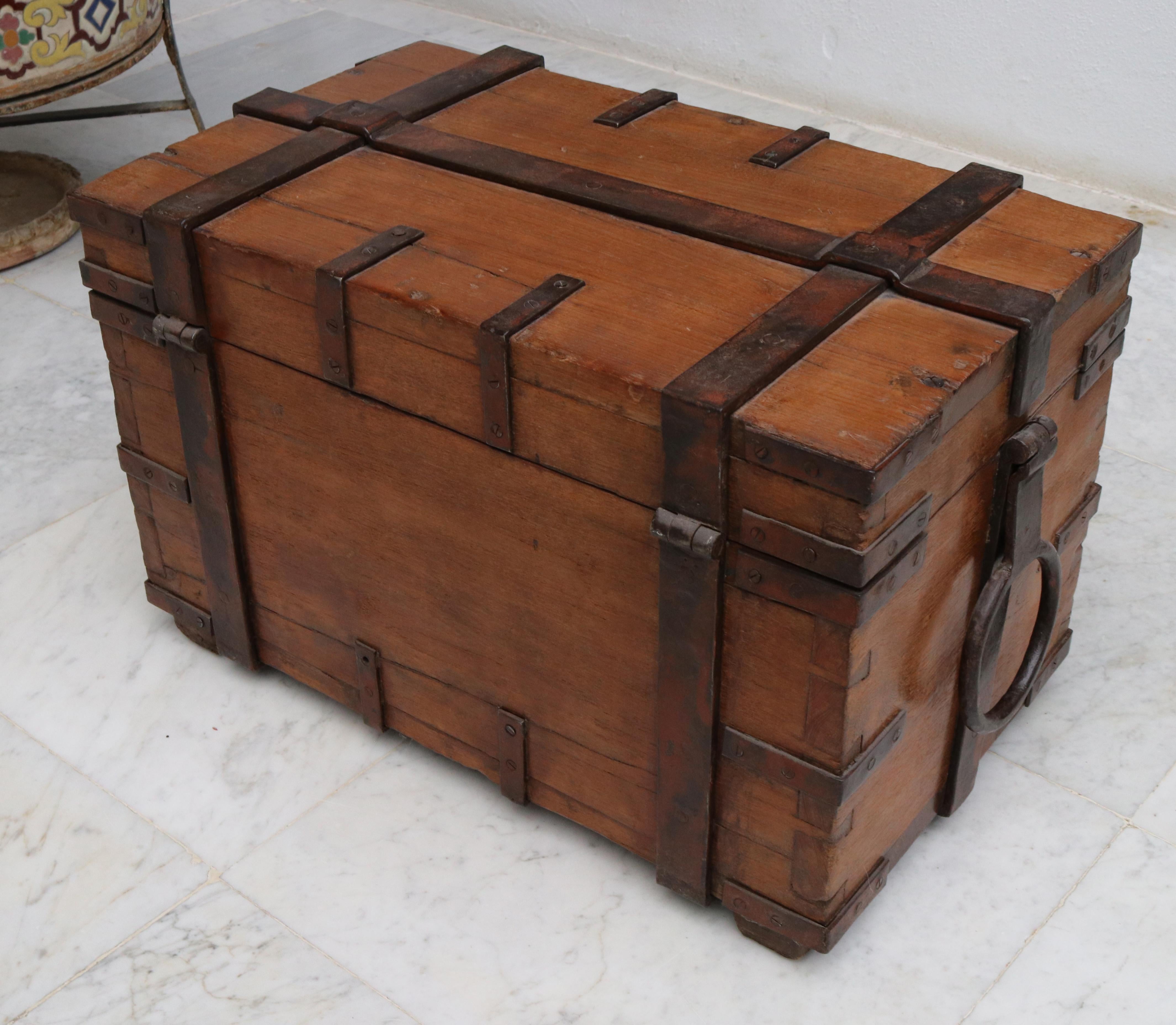19th Century Anglo-Indian Colonial Fruit Wood Chest with Wrought Iron Fittings For Sale 7