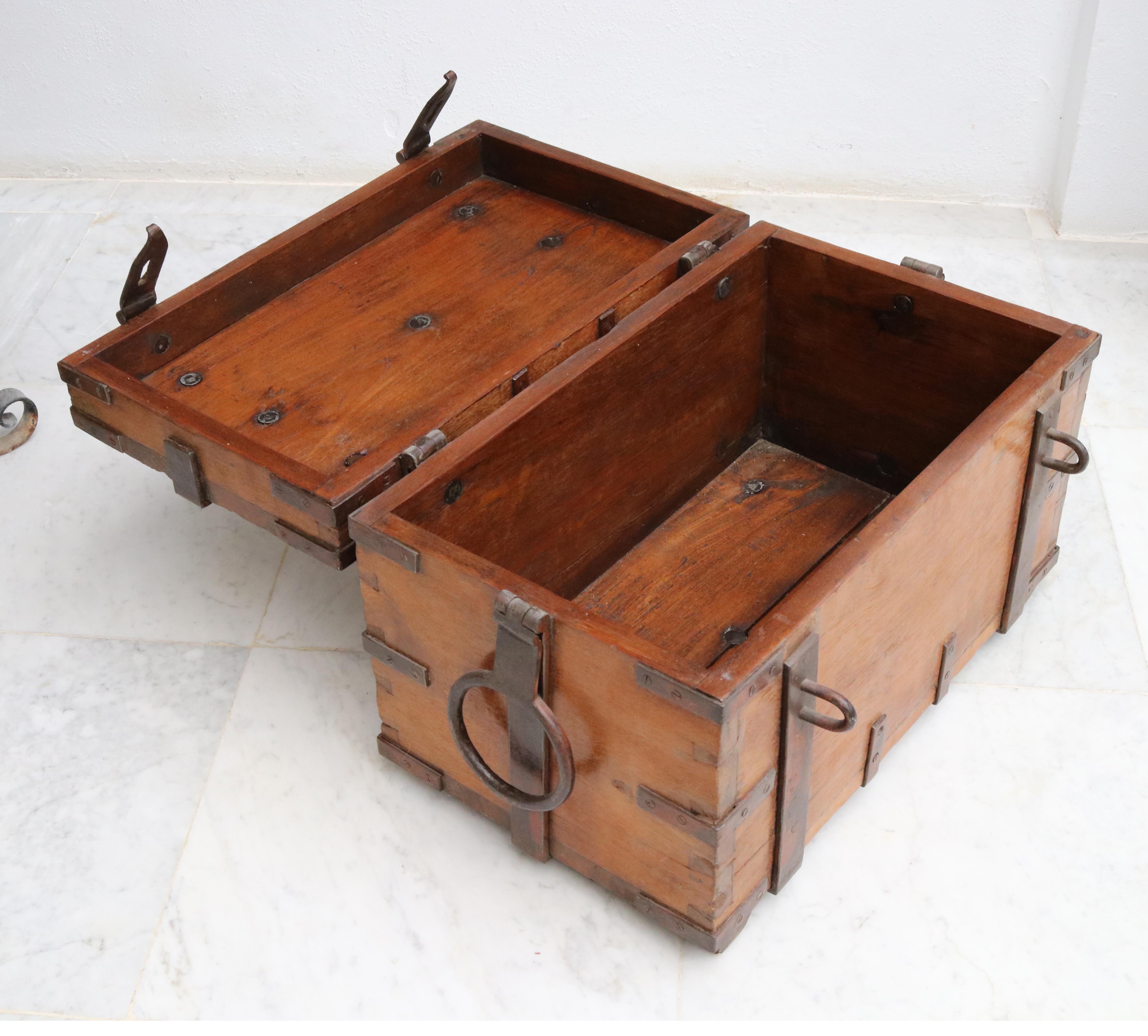 19th Century Anglo-Indian Colonial Fruit Wood Chest with Wrought Iron Fittings For Sale 9