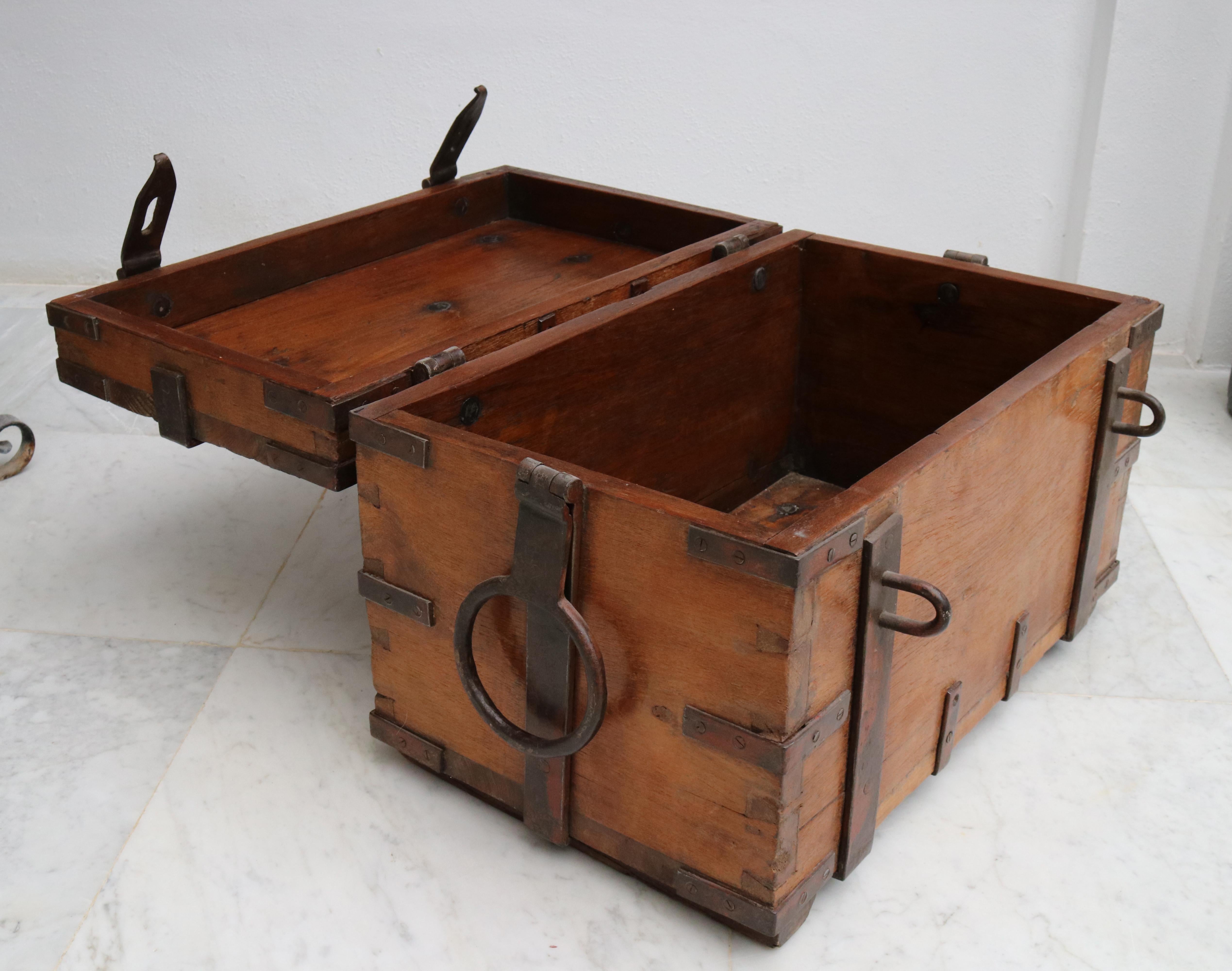 19th Century Anglo-Indian Colonial Fruit Wood Chest with Wrought Iron Fittings For Sale 10
