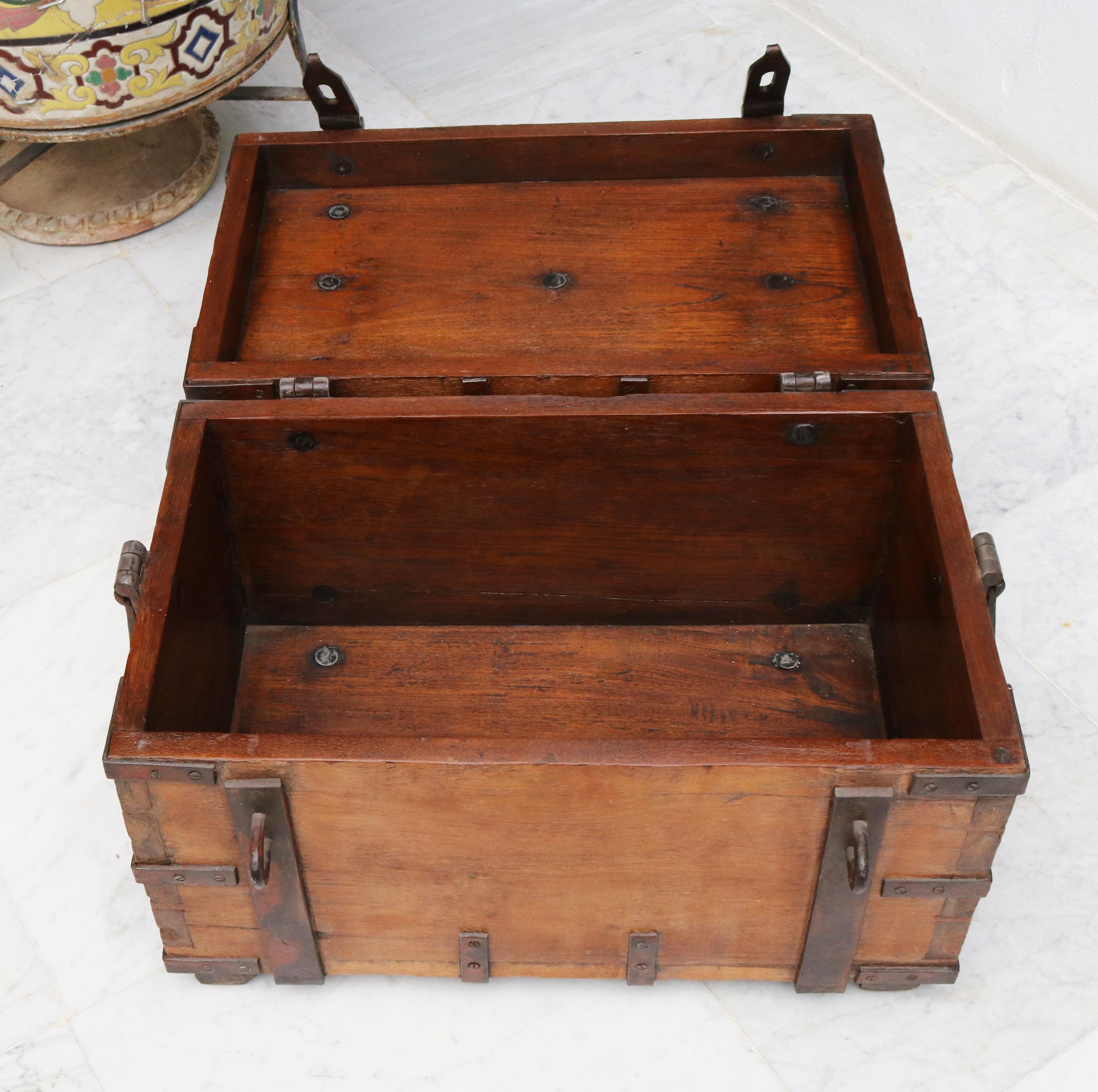 19th Century Anglo-Indian Colonial Fruit Wood Chest with Wrought Iron Fittings For Sale 11