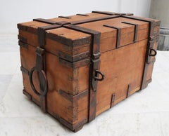 19th Century Anglo-Indian Colonial Fruit Wood Chest with Wrought Iron Fittings
