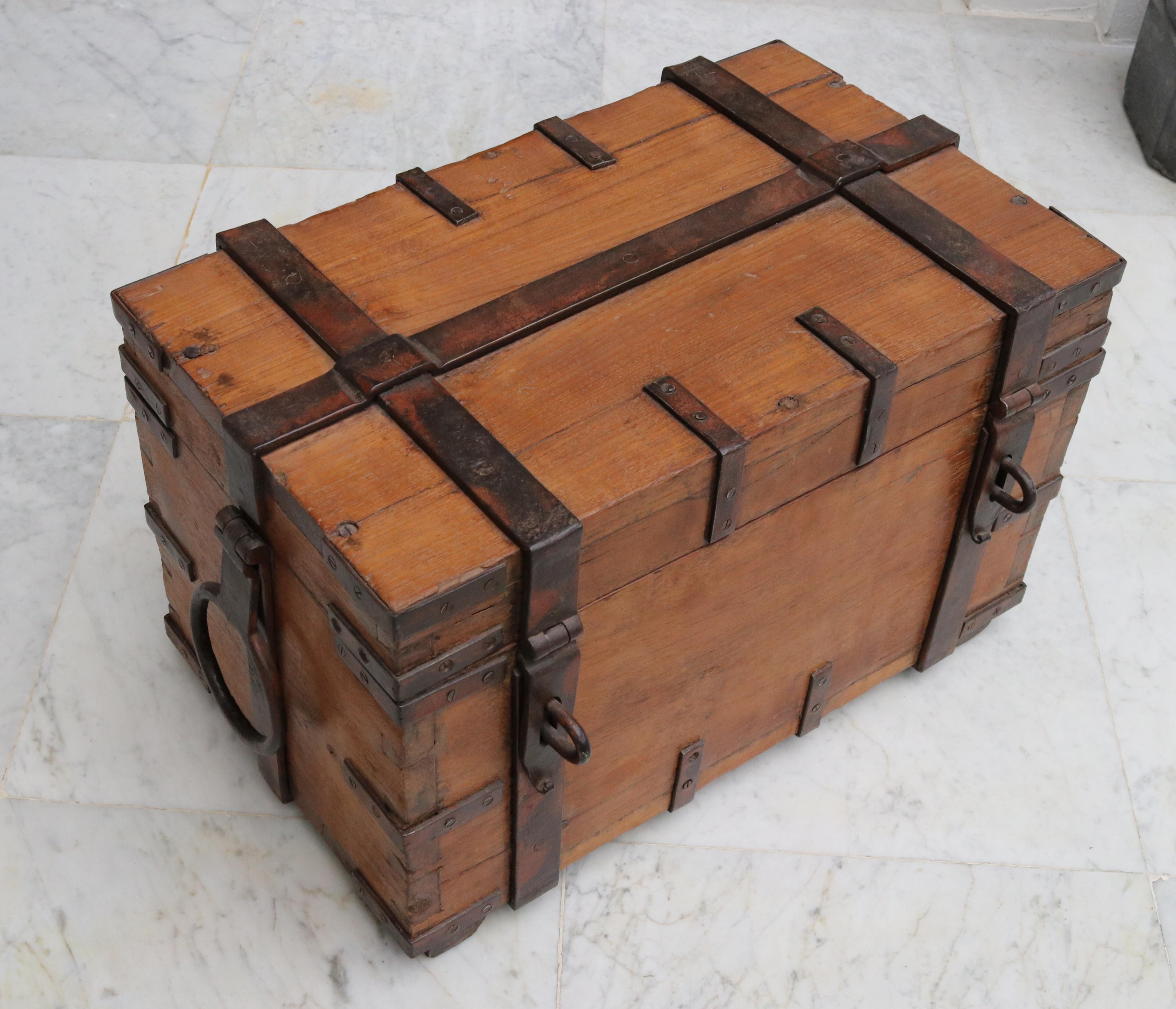 19th Century Anglo-Indian Colonial Fruit Wood Chest with Wrought Iron Fittings For Sale 2