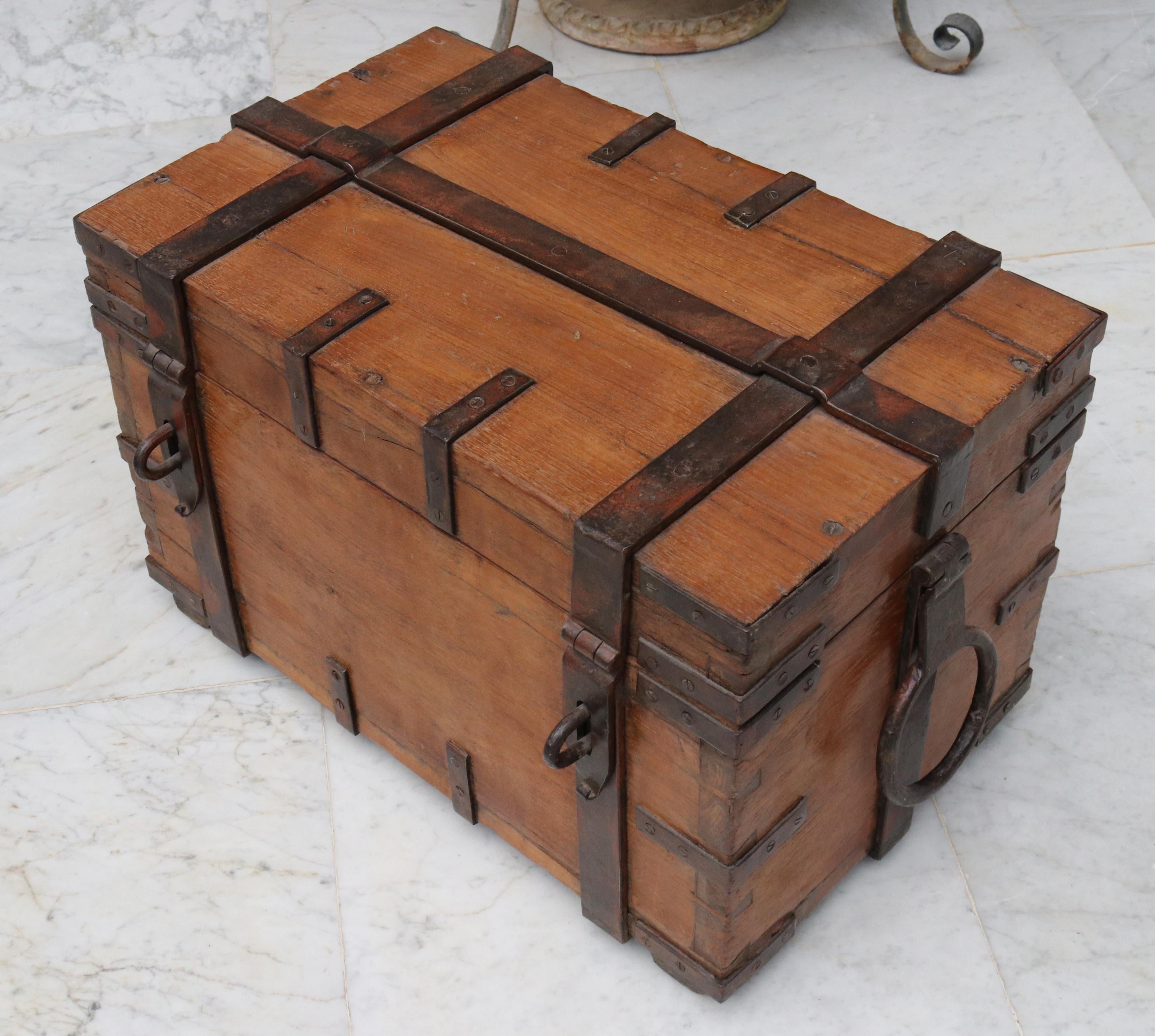 19th Century Anglo-Indian Colonial Fruit Wood Chest with Wrought Iron Fittings For Sale 3