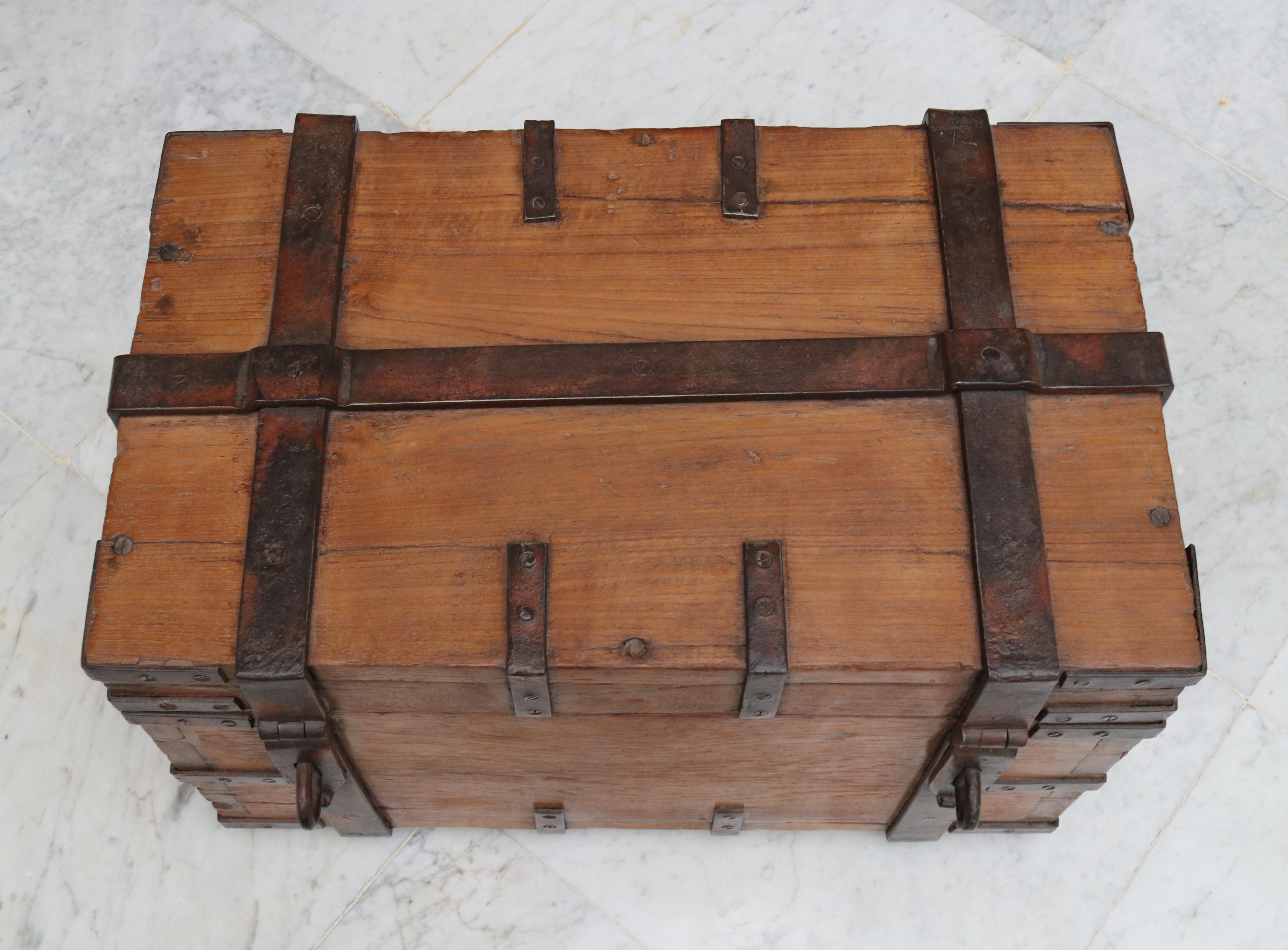 19th Century Anglo-Indian Colonial Fruit Wood Chest with Wrought Iron Fittings For Sale 4