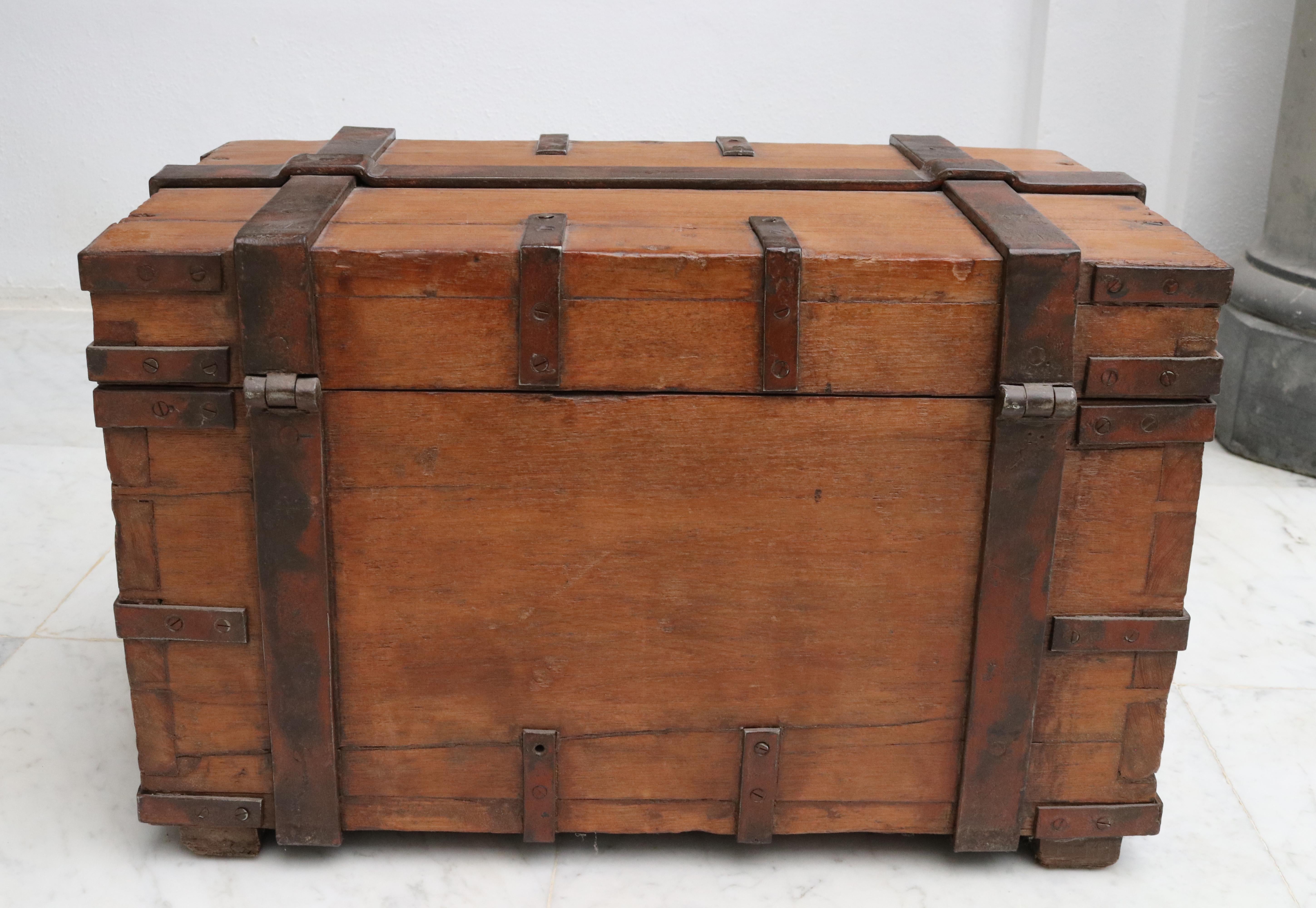 19th Century Anglo-Indian Colonial Fruit Wood Chest with Wrought Iron Fittings For Sale 5