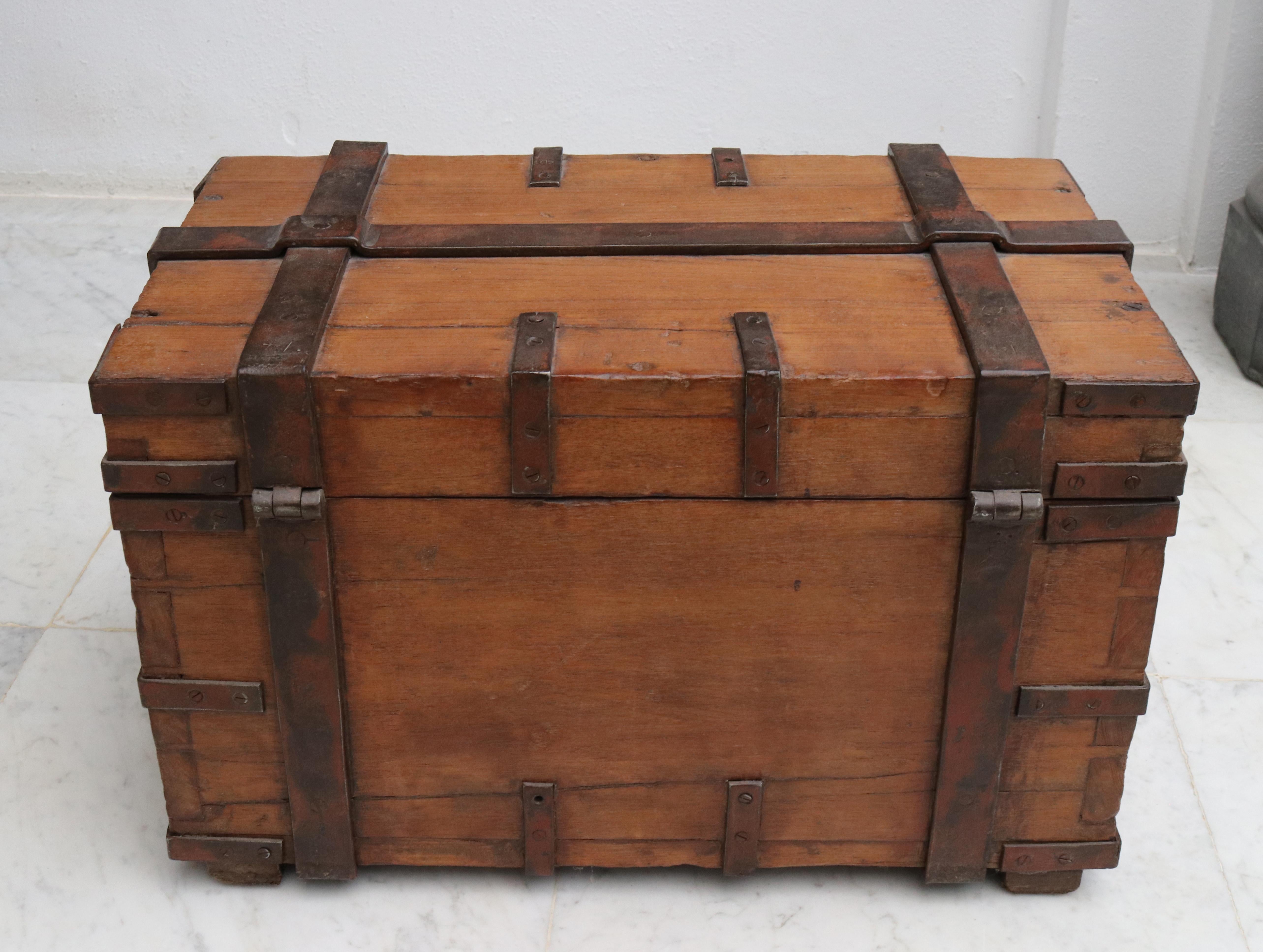 19th Century Anglo-Indian Colonial Fruit Wood Chest with Wrought Iron Fittings For Sale 6
