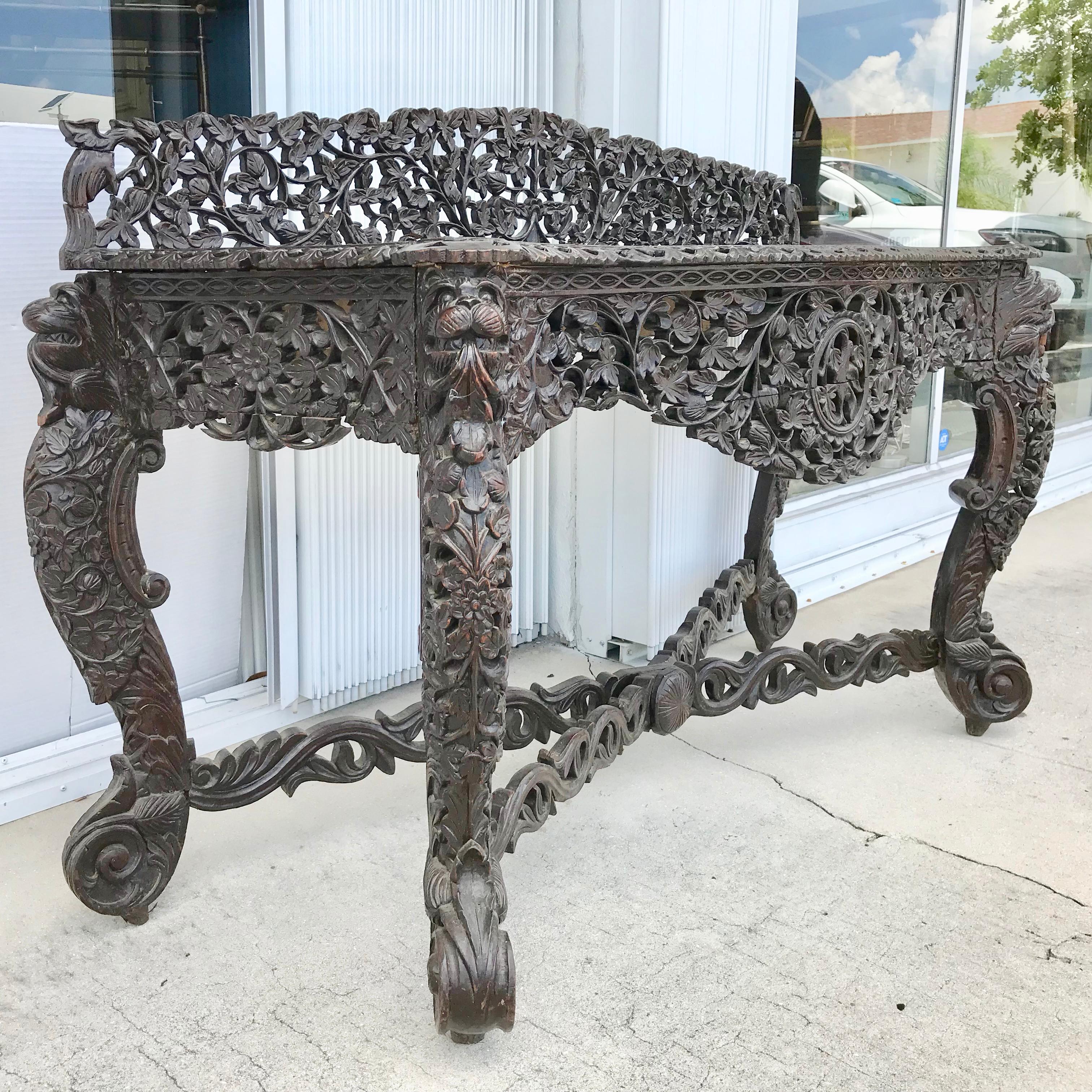 Hand-Carved 19th Century Anglo-Indian Console / Server