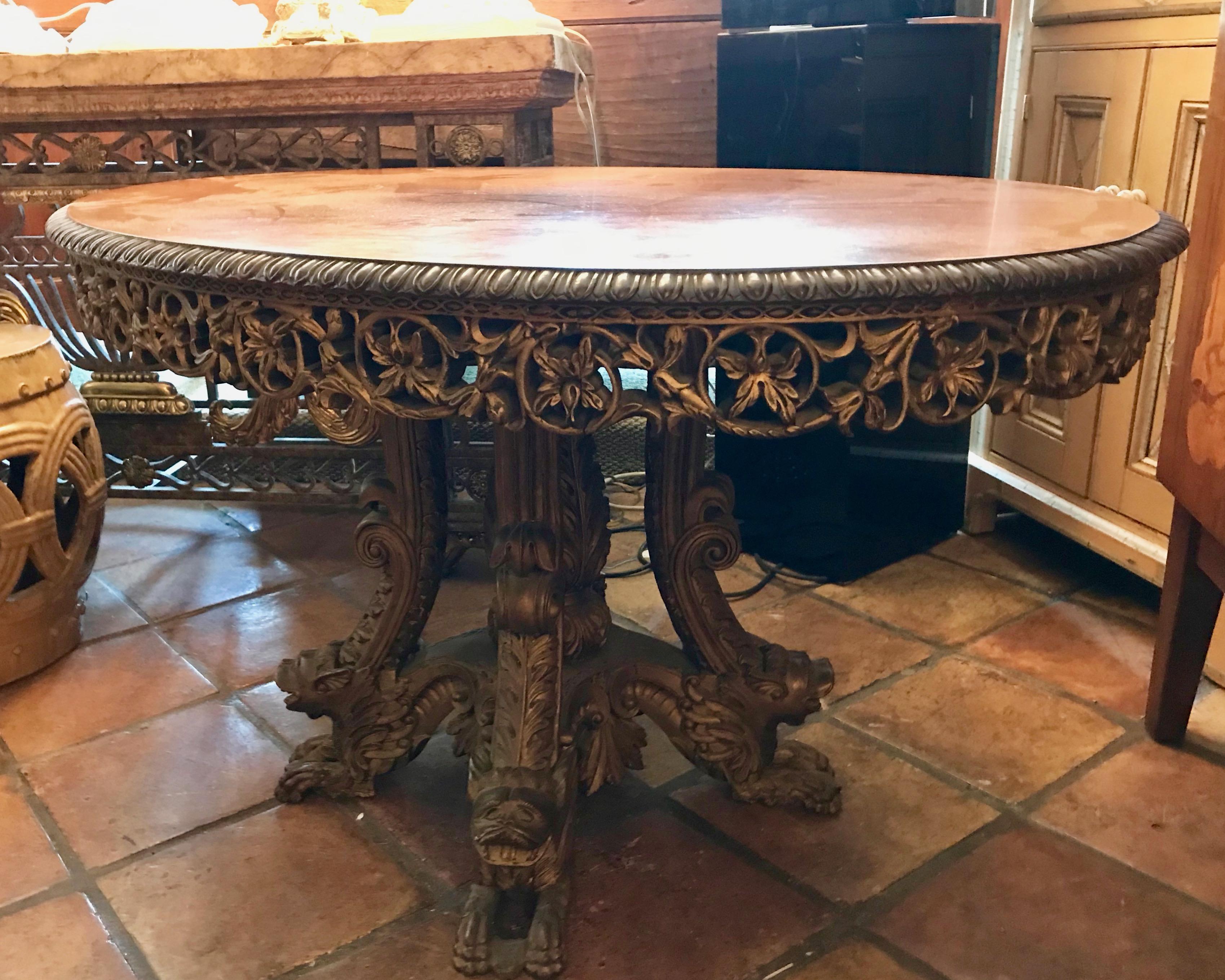 Hand-Carved 19th Century Anglo-Indian Dining / Breakfast Table For Sale