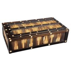 Caja angloindia del siglo XIX de ébano y pluma de puercoespín
