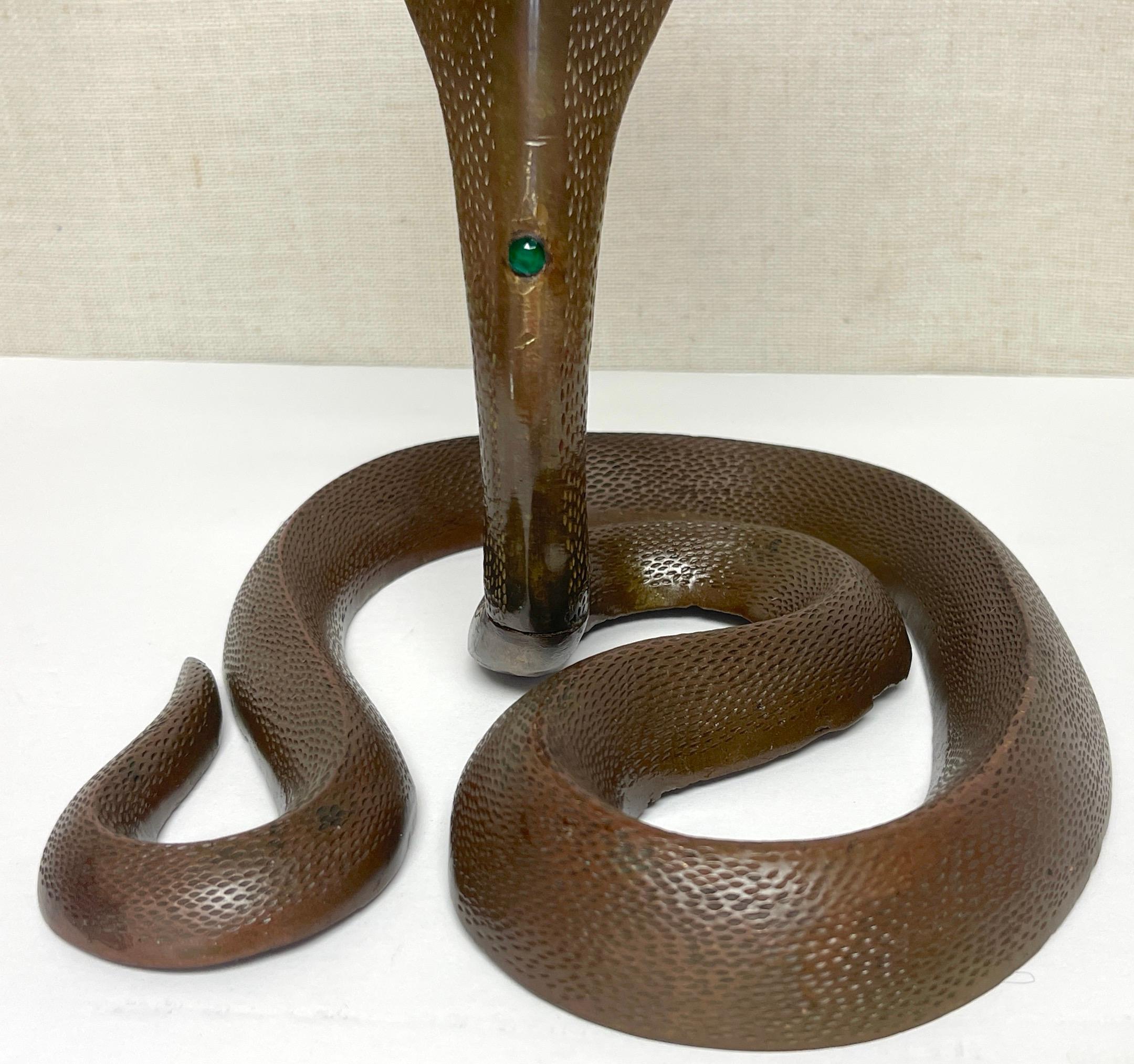Anglo-Indian 19th Century Anglo, Indian Engraved & Jeweled Bronze Cobra Candlestick For Sale