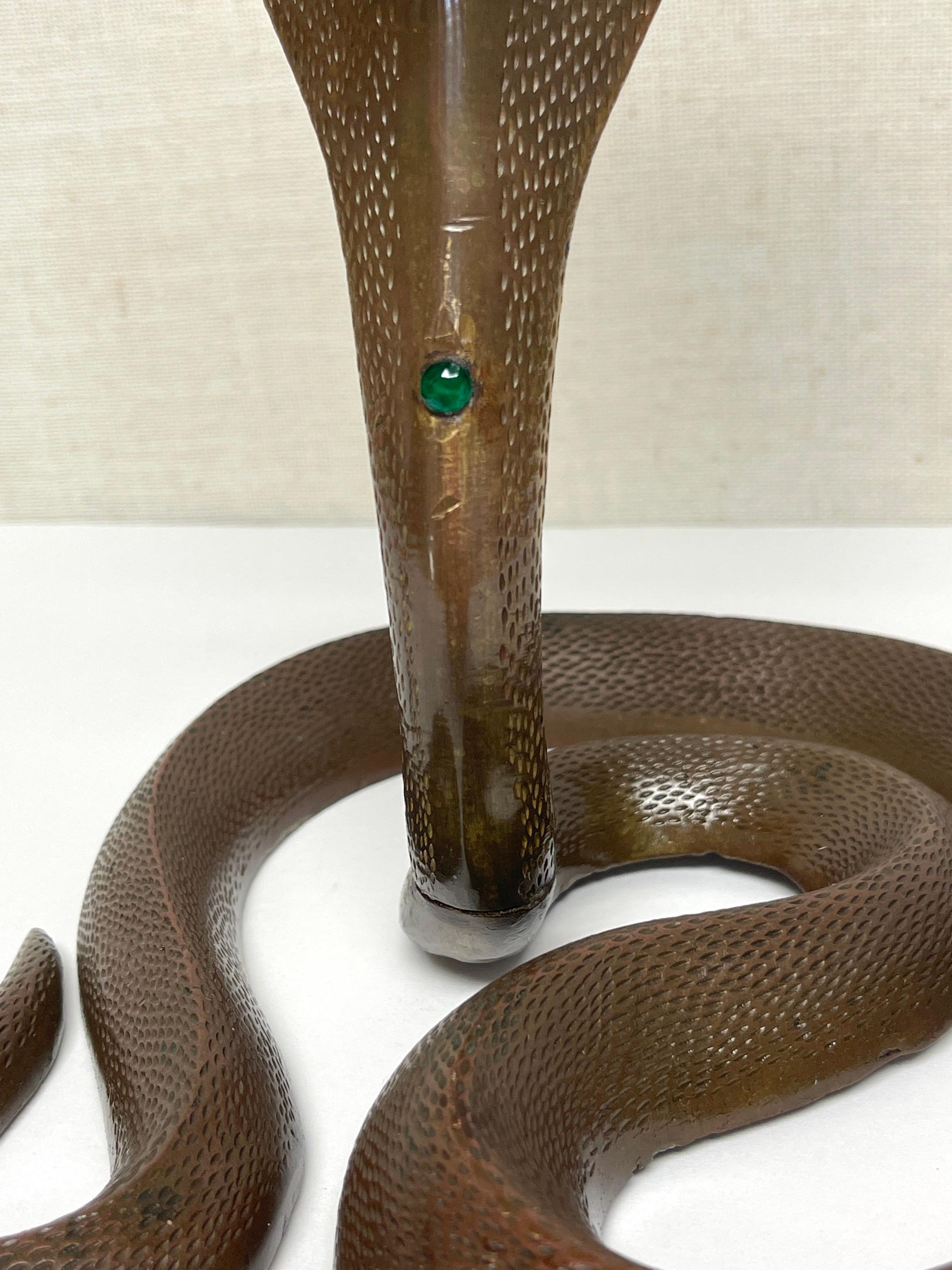 19th Century Anglo, Indian Engraved & Jeweled Bronze Cobra Candlestick In Good Condition For Sale In West Palm Beach, FL