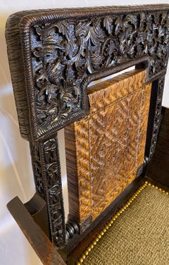 19th Century Anglo-Indian Hand-Carved Burmese Armchair with Officer Provenance