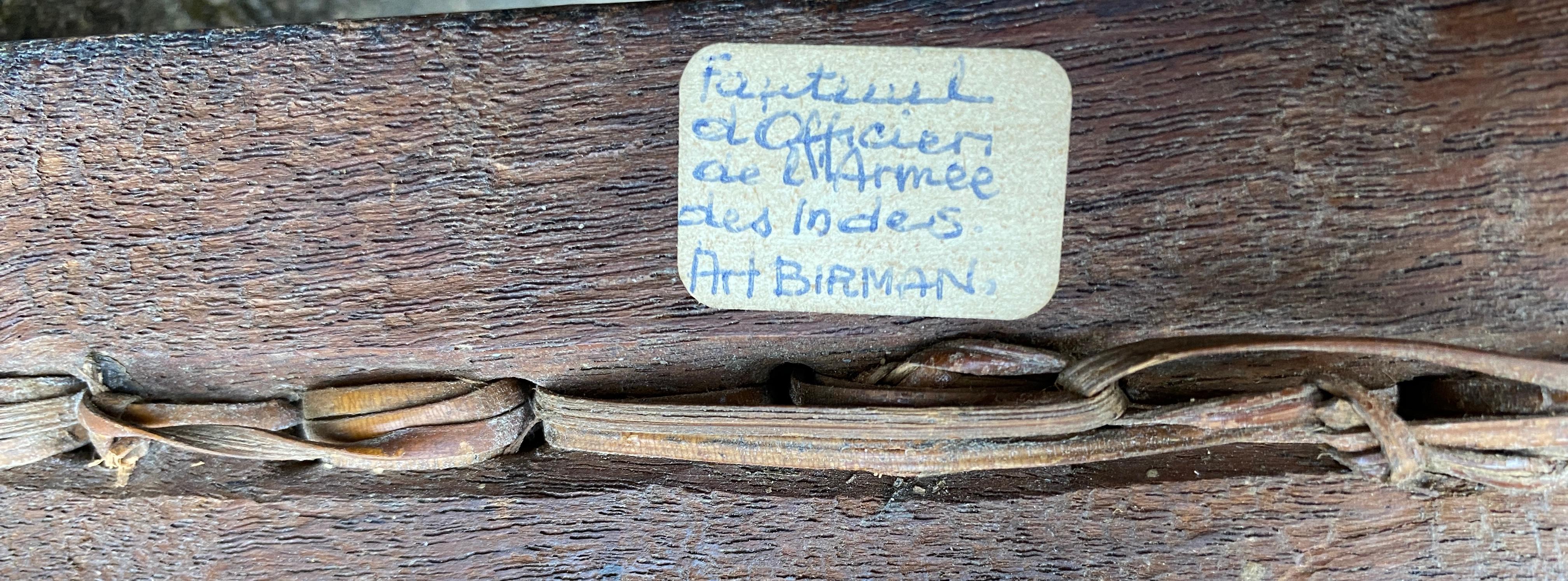 Birman Fauteuil birman anglo-indien du XIXe siècle, sculpté à la main, avec provenance d'un officier en vente