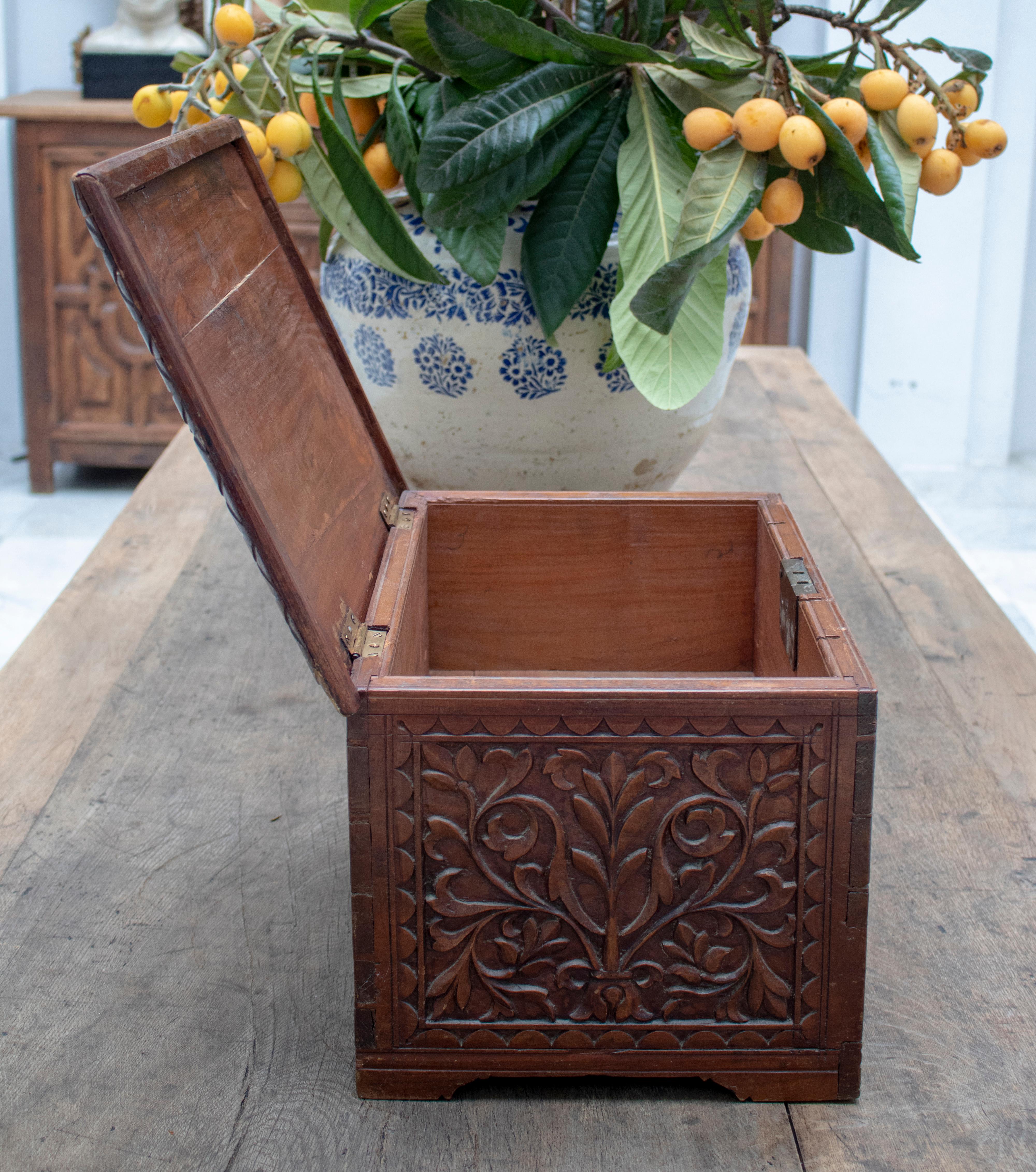 19th Century Anglo-Indian Hand Carved Tropical Wood Box For Sale 3
