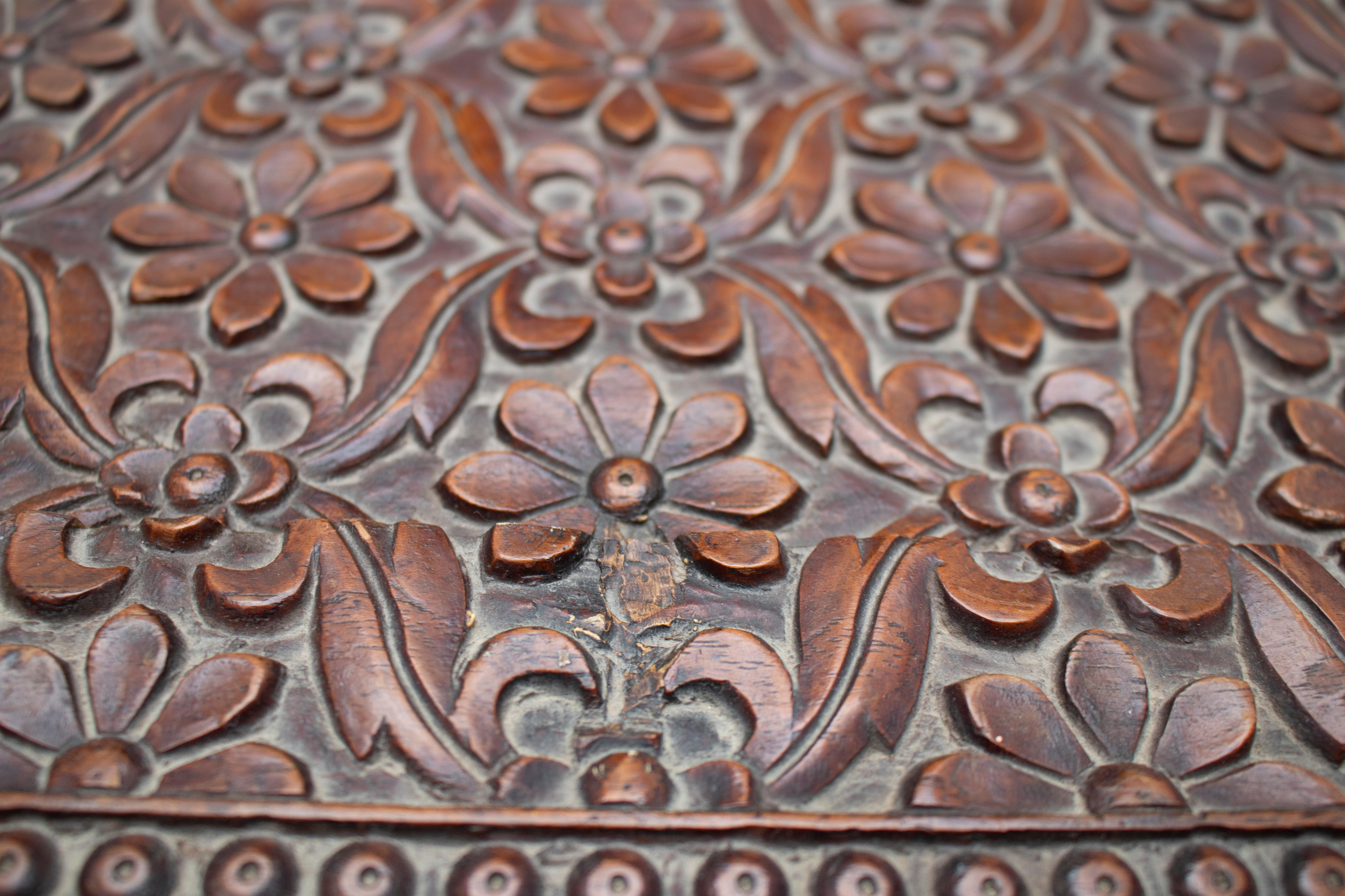 19th Century Anglo-Indian Hand Carved Tropical Wood Box For Sale 5