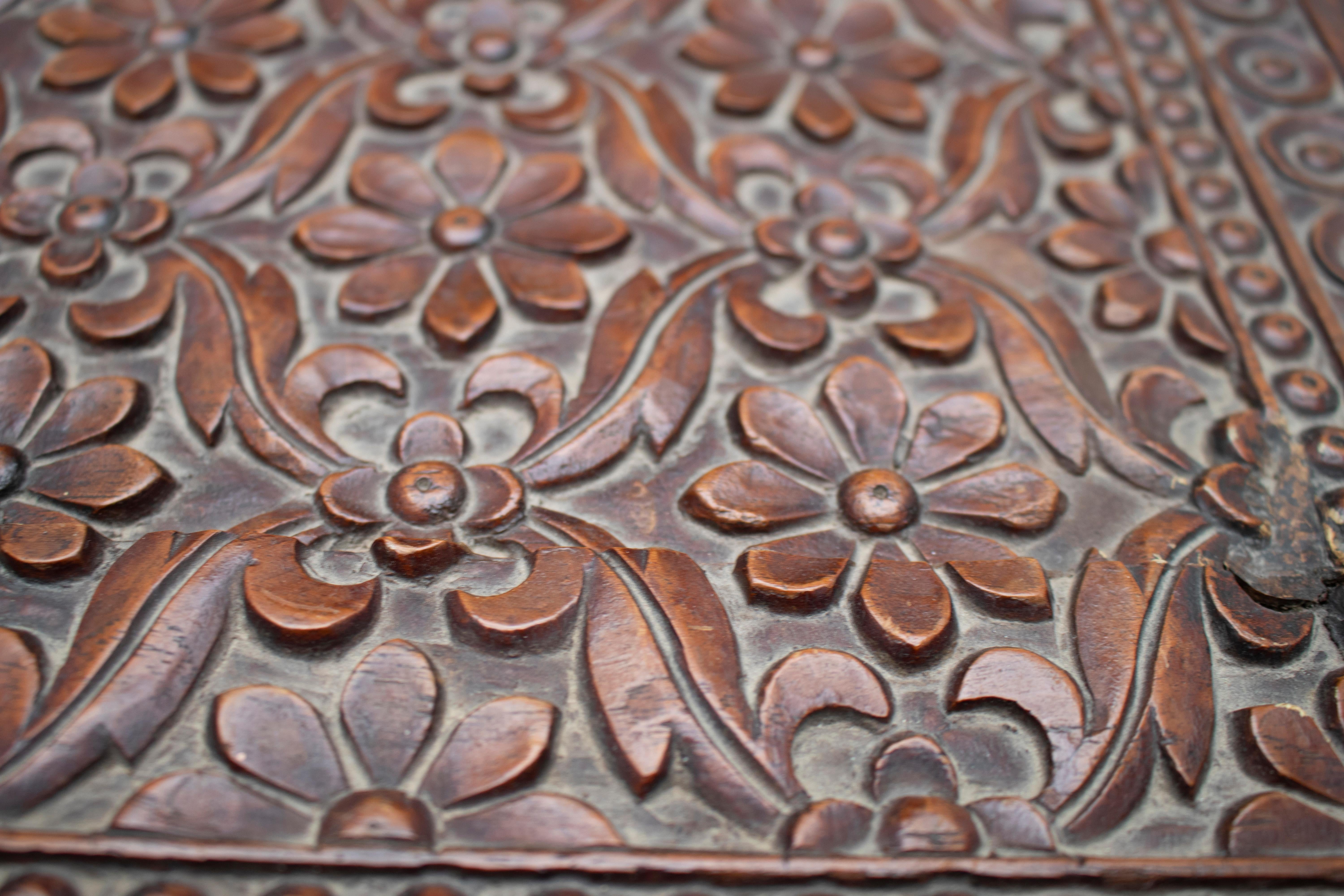 19th Century Anglo-Indian Hand Carved Tropical Wood Box For Sale 6
