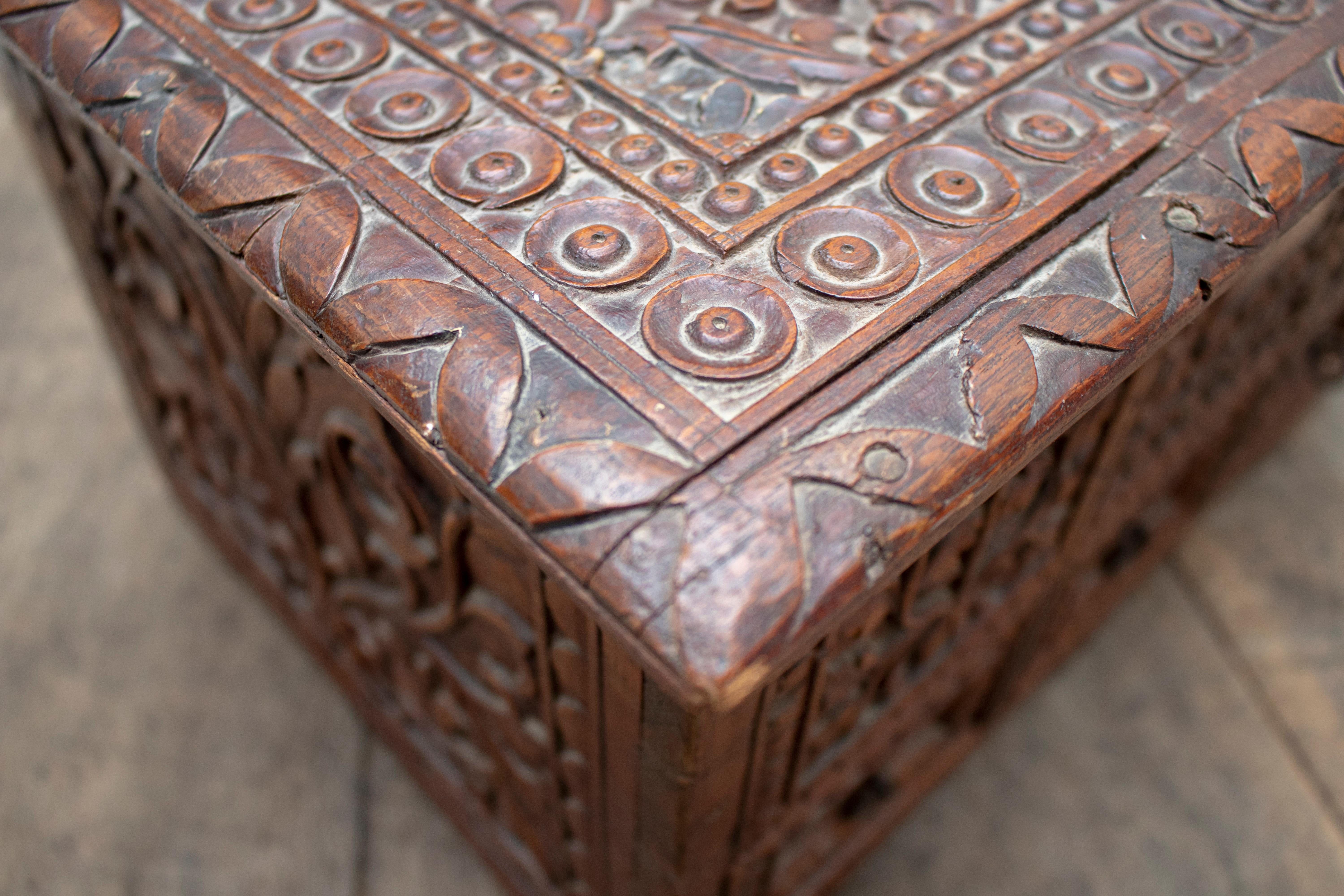 19th Century Anglo-Indian Hand Carved Tropical Wood Box For Sale 8