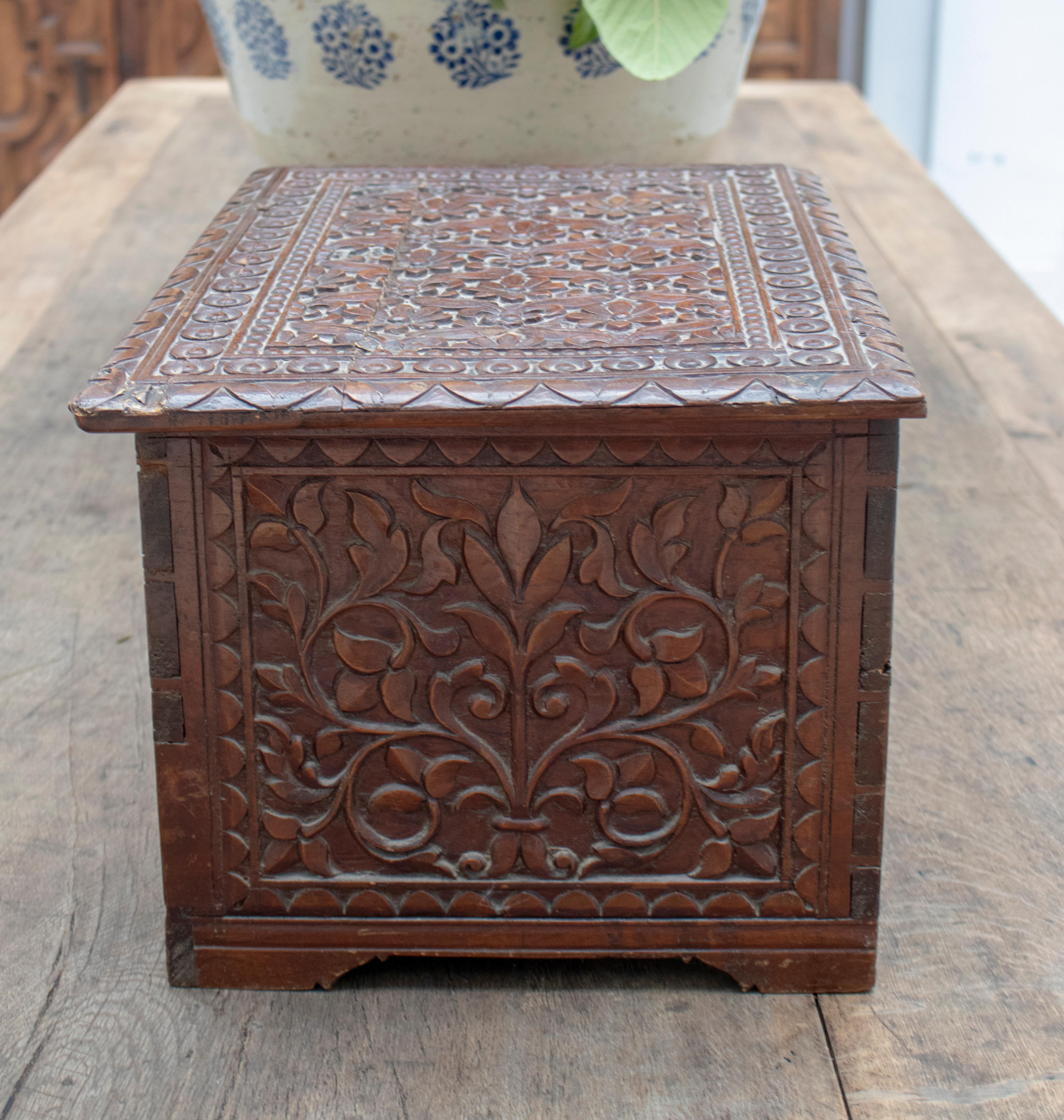 18th Century 19th Century Anglo-Indian Hand Carved Tropical Wood Box For Sale