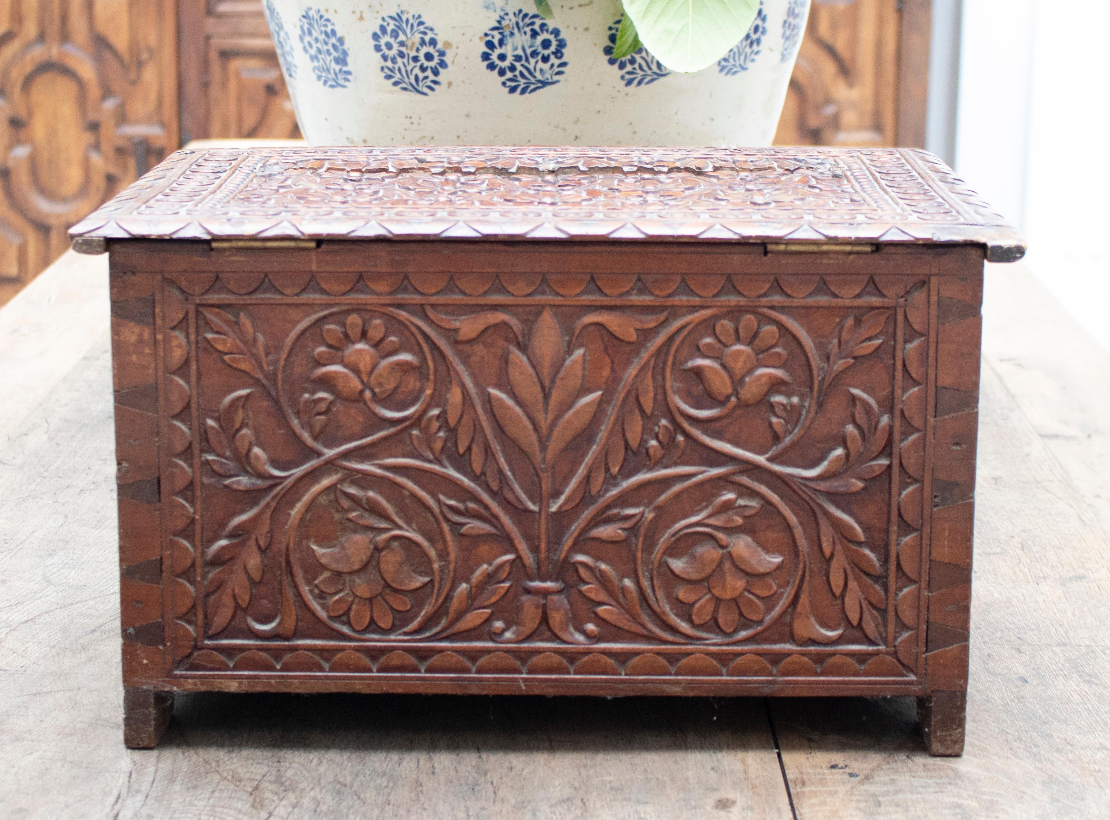 19th Century Anglo-Indian Hand Carved Tropical Wood Box For Sale 1