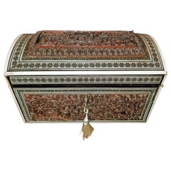 19th Century Anglo Indian Heavily Carved Padouk and Sadeli Double Caddy