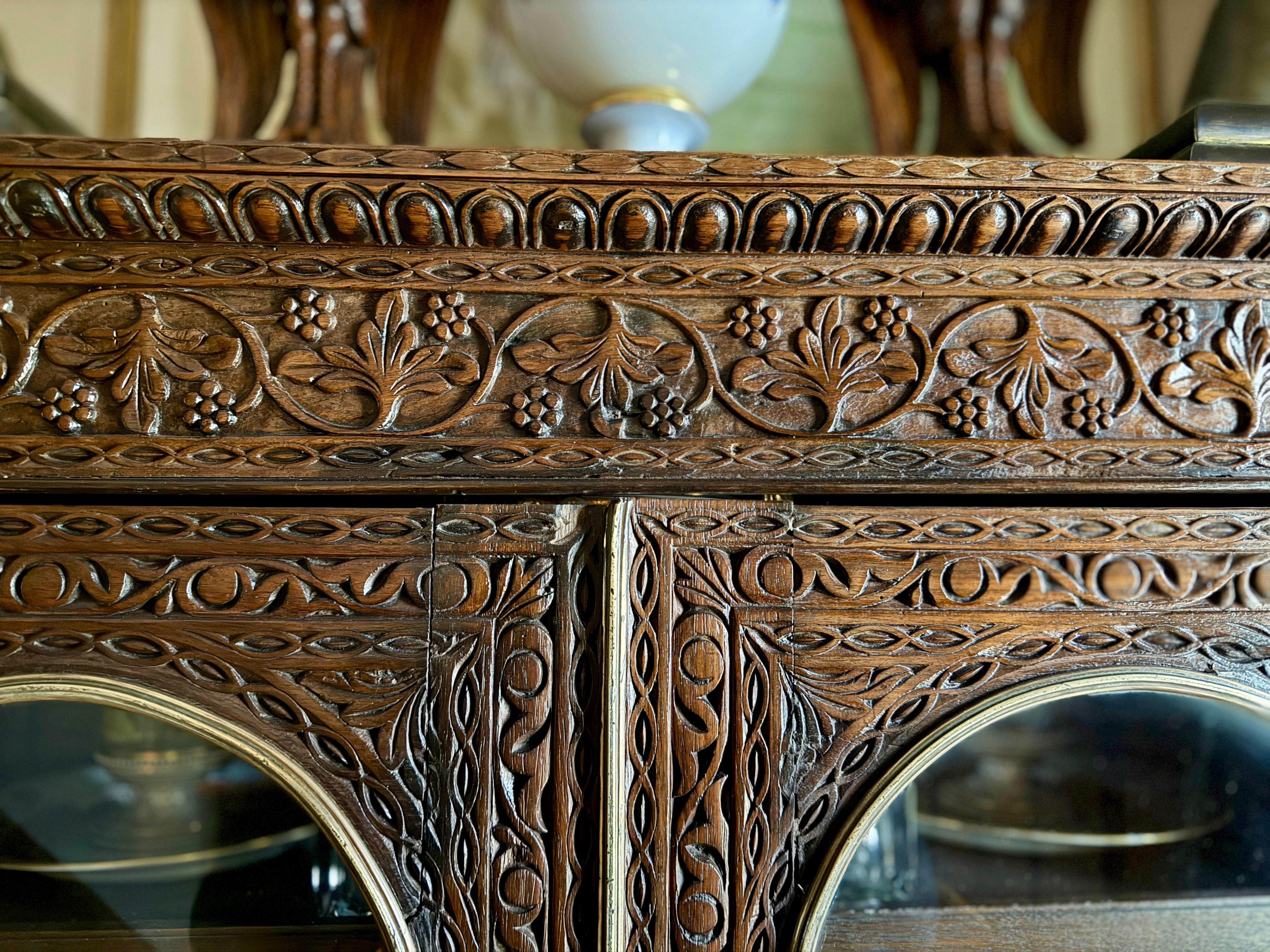 Anglo-Indian 19th Century, Anglo Indian Heavily Carved Rosewood Campaign Secretary Bookcase For Sale