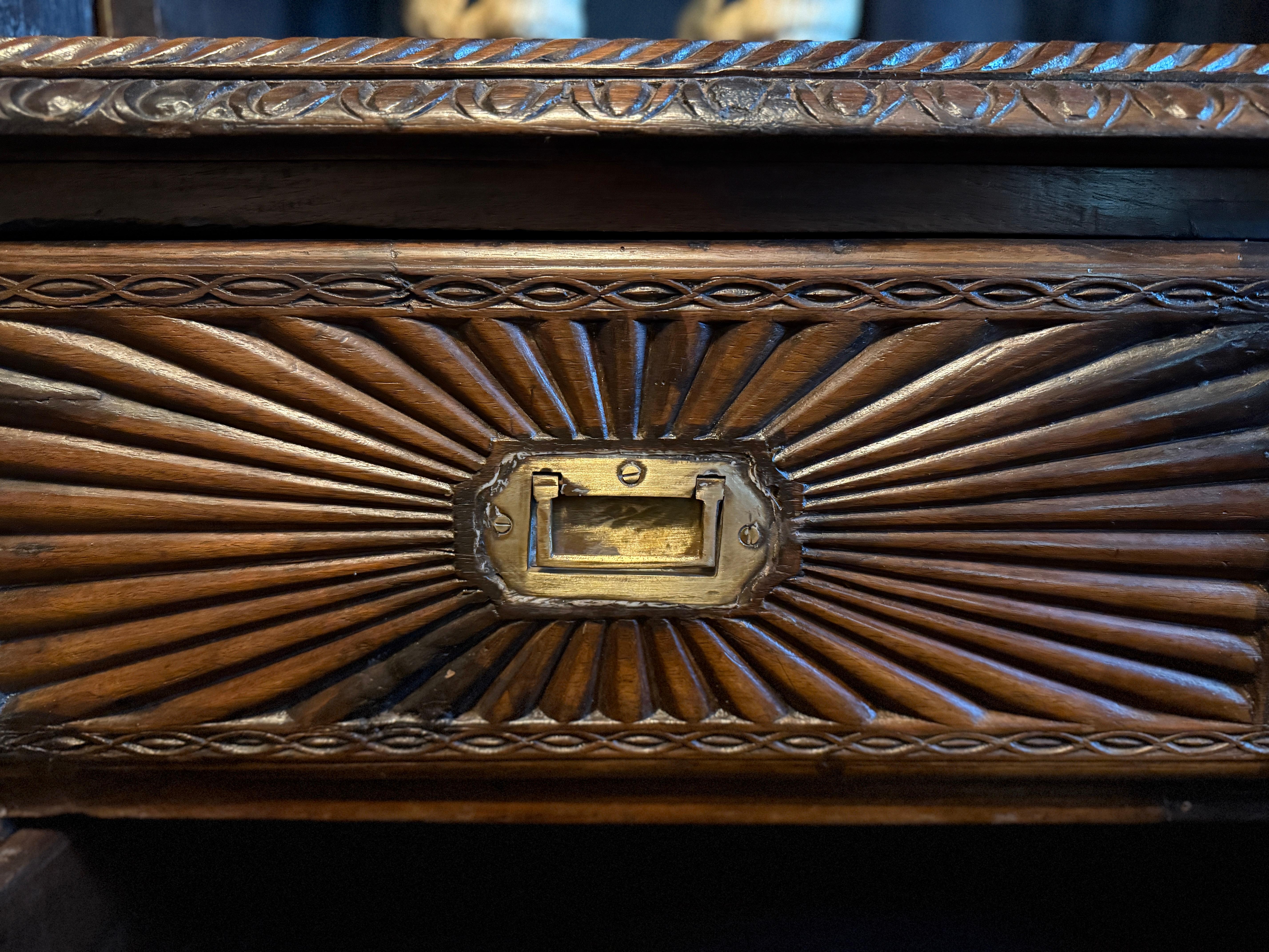 19th Century, Anglo Indian Heavily Carved Rosewood Campaign Secretary Bookcase For Sale 1