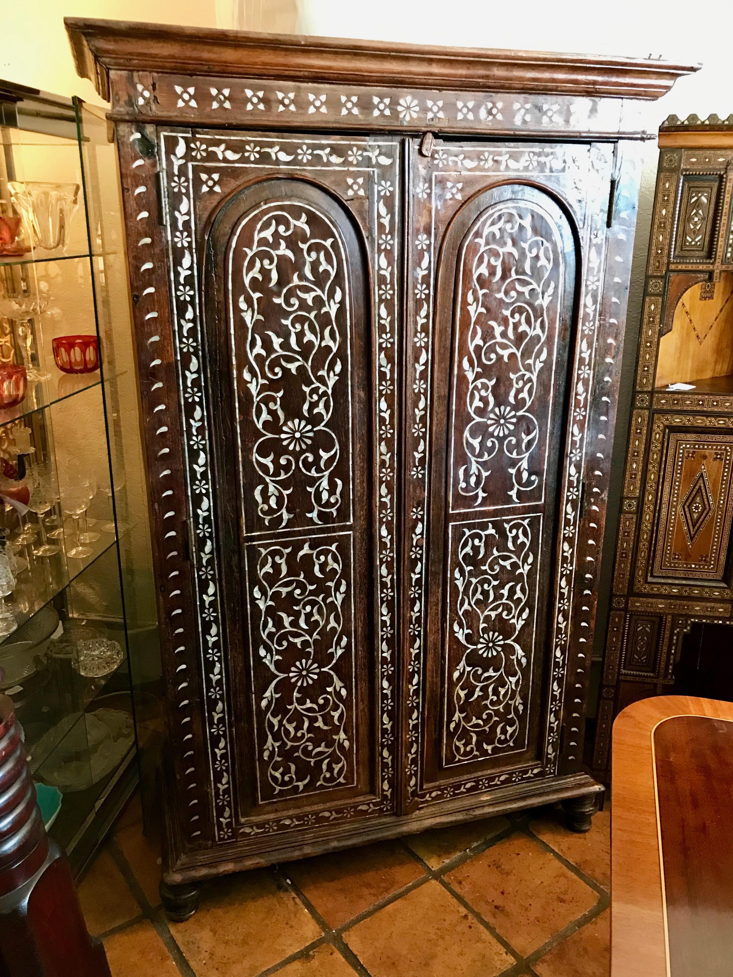 Anglo-Indian 19th Century Anglo, Indian Inlaid Armoire