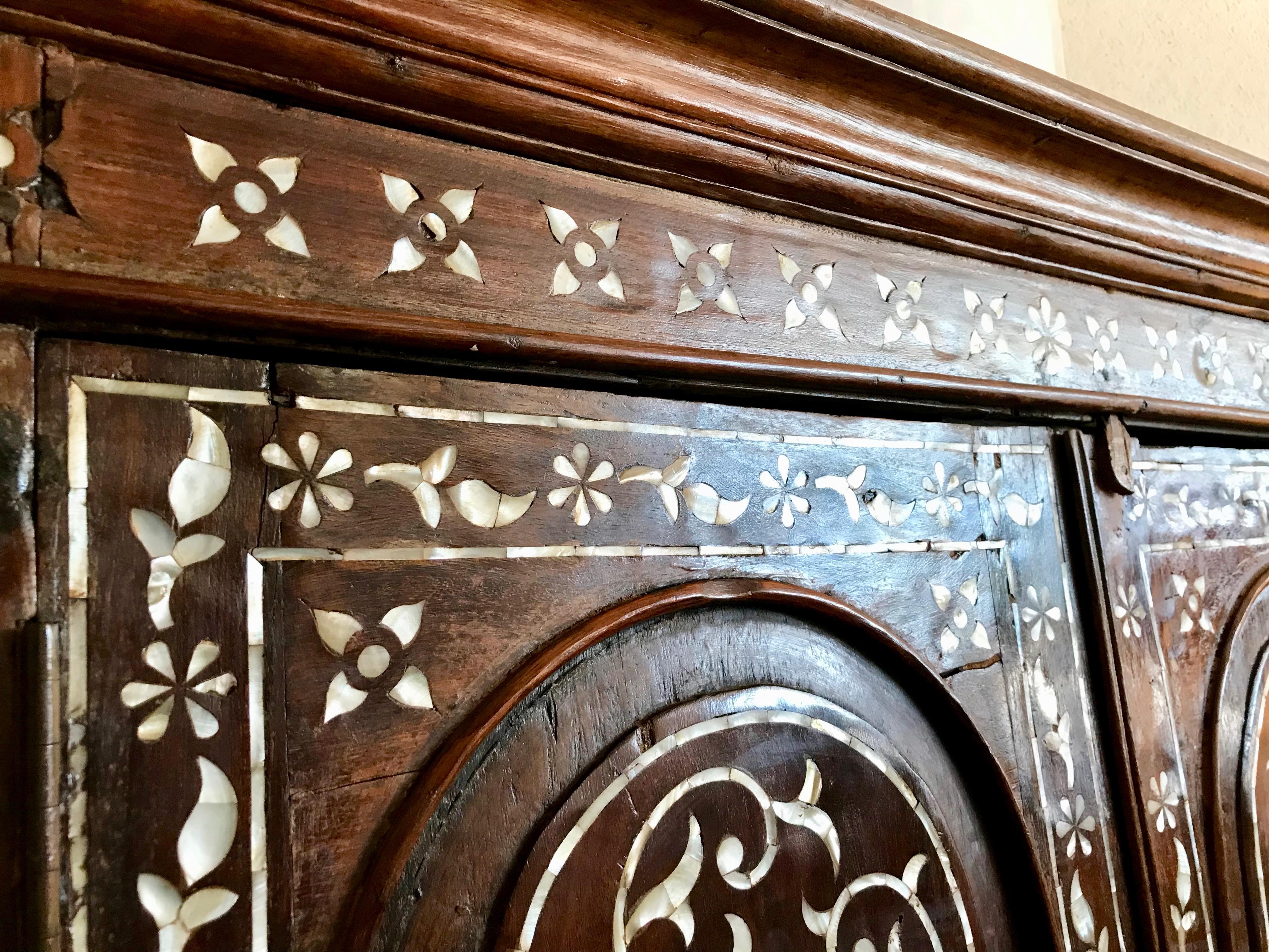 Mother-of-Pearl 19th Century Anglo, Indian Inlaid Armoire