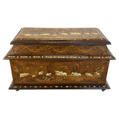 19th Century Anglo Indian Inlaid Elephant Motif Trunk or Large Wooden Chest