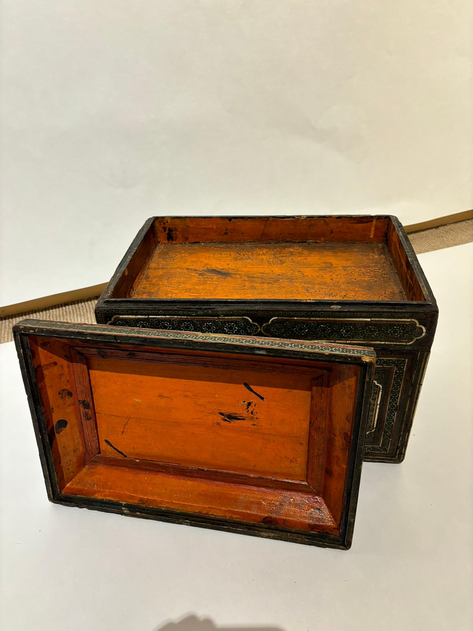 19th Century Anglo Indian Inlaid Mosaic Box With Drop Front and Drawers For Sale 6