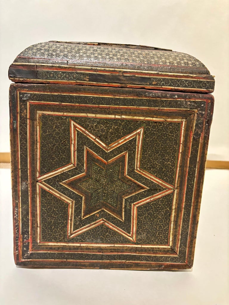 19th Century Anglo Indian Inlaid Mosaic Box With Drop Front and Drawers 19th Century Anglo Indian Inlaid Mosaic Box With Drop Front and Drawers