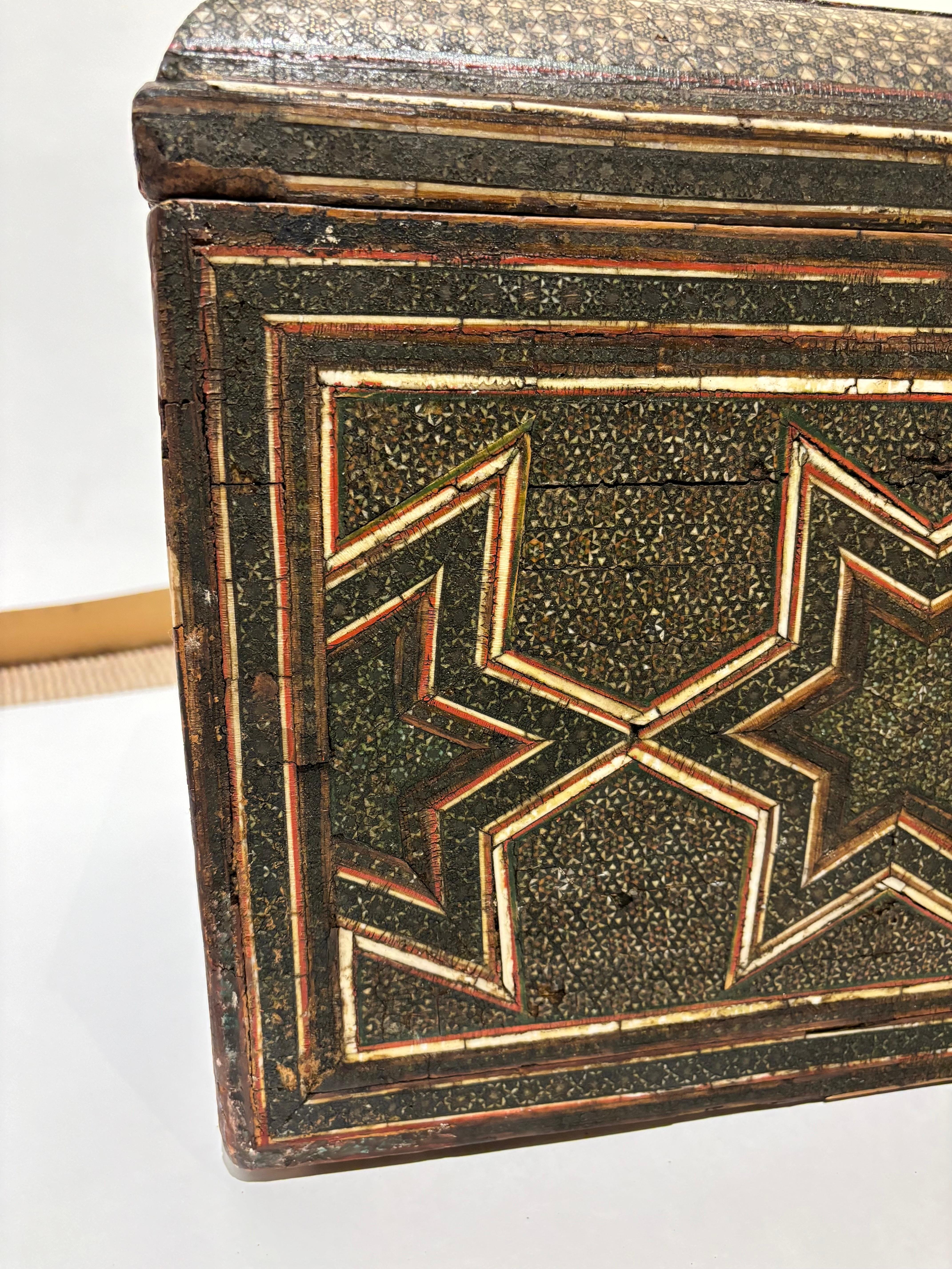 19th Century Anglo Indian Inlaid Mosaic Box With Drop Front and Drawers For Sale 11