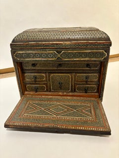 19th Century Anglo Indian Inlaid Mosaic Box With Drop Front and Drawers