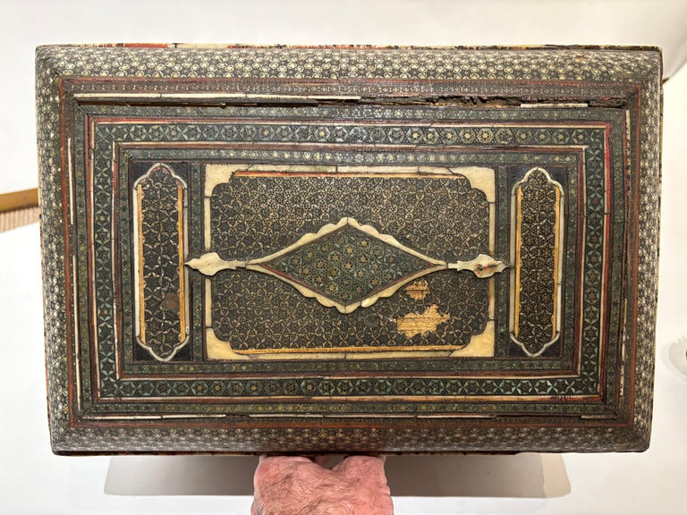 19th Century Anglo Indian Inlaid Mosaic Box With Drop Front and Drawers 19th Century Anglo Indian Inlaid Mosaic Box With Drop Front and Drawers