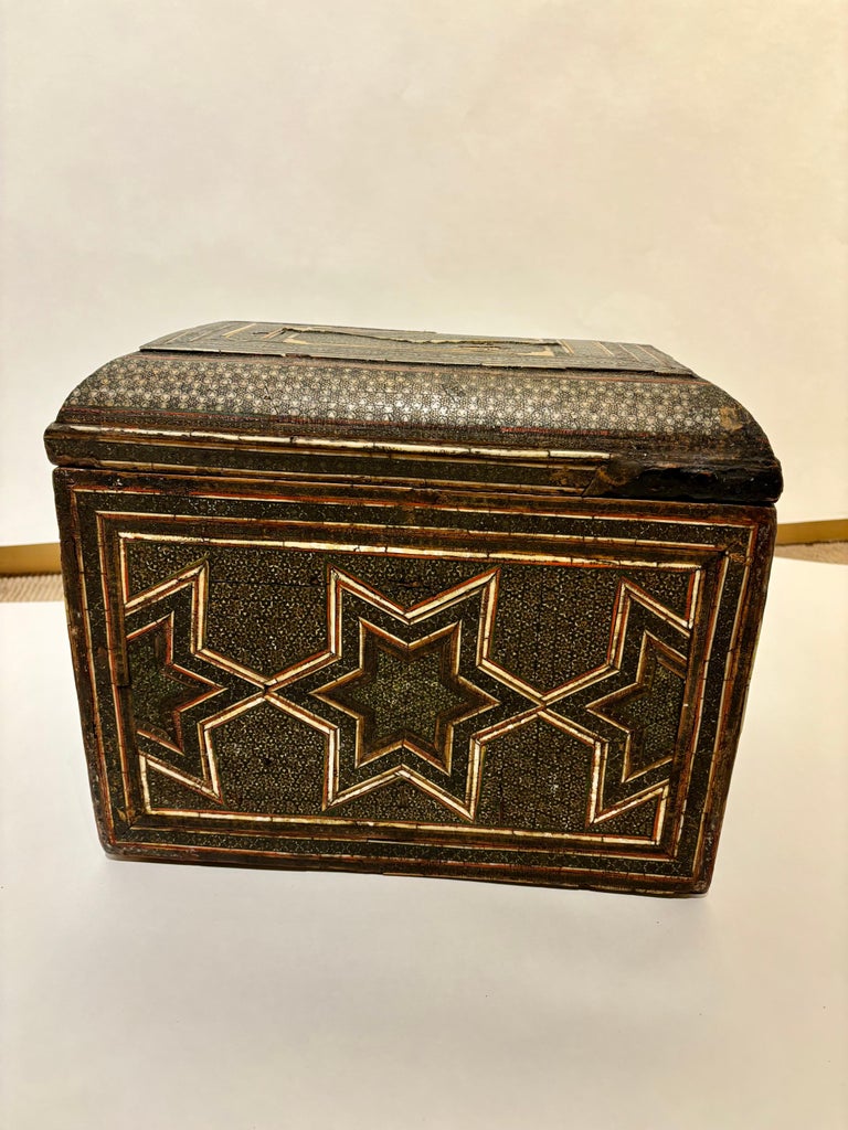 19th Century Anglo Indian Inlaid Mosaic Box With Drop Front and Drawers 19th Century Anglo Indian Inlaid Mosaic Box With Drop Front and Drawers