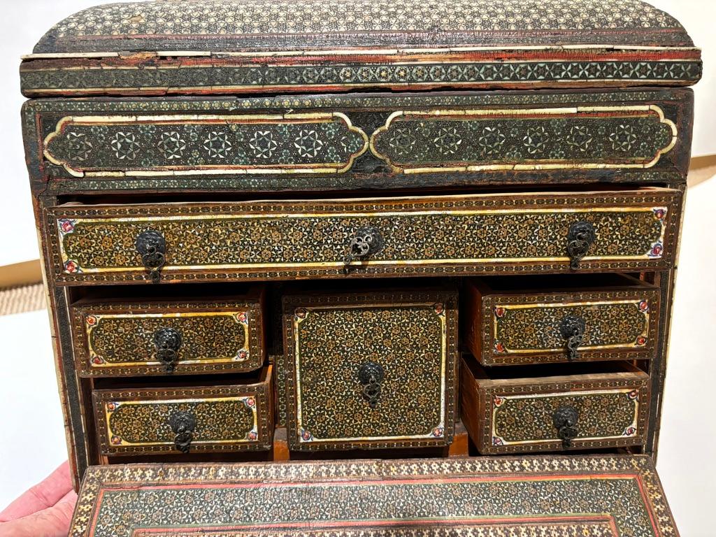 19th Century Anglo Indian Inlaid Mosaic Box With Drop Front and Drawers For Sale 2