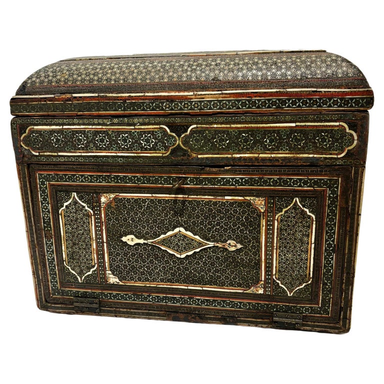 19th Century Anglo Indian Inlaid Mosaic Box With Drop Front and Drawers 19th Century Anglo Indian Inlaid Mosaic Box With Drop Front and Drawers